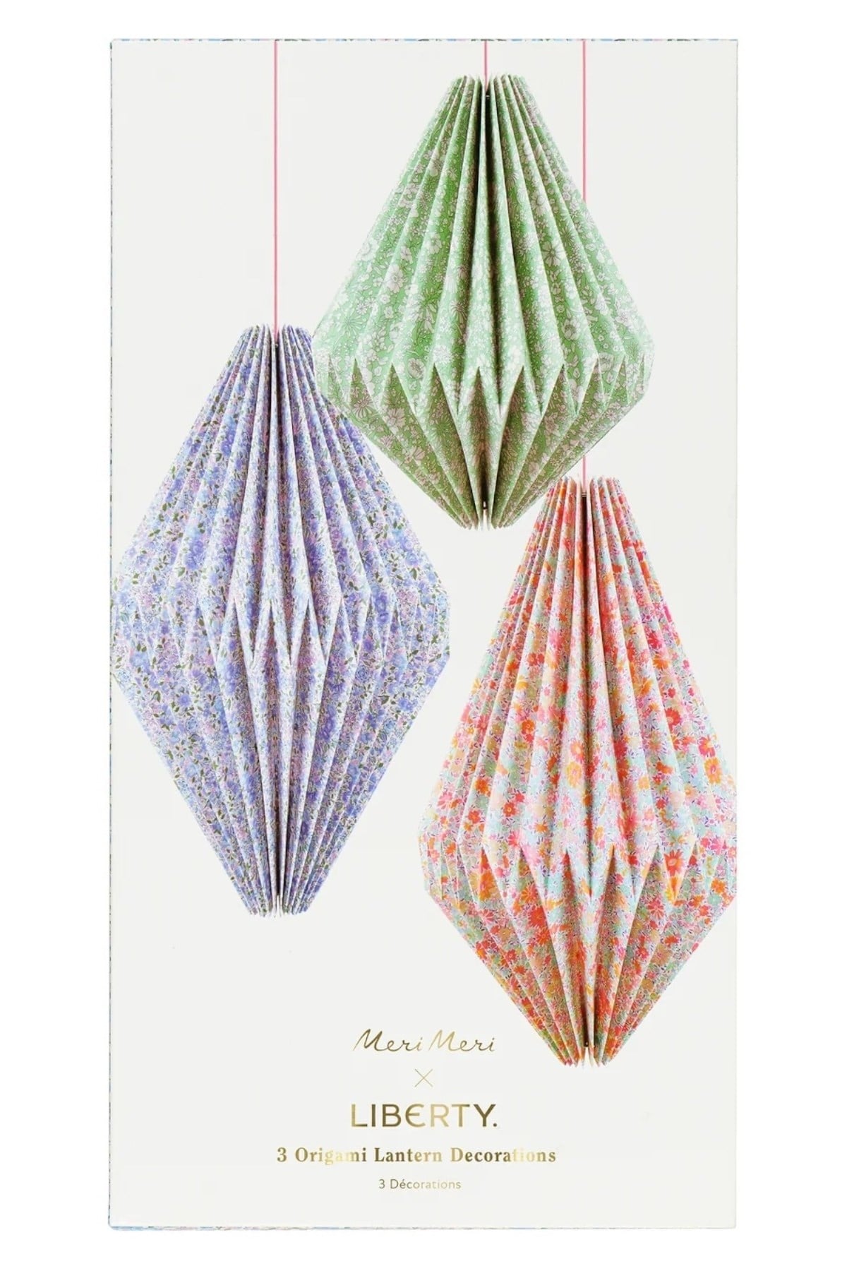 Meri Meri -  Meri Meri x Liberty Origami Fener Asılan Süsler - 3 Adet Çok Renkli