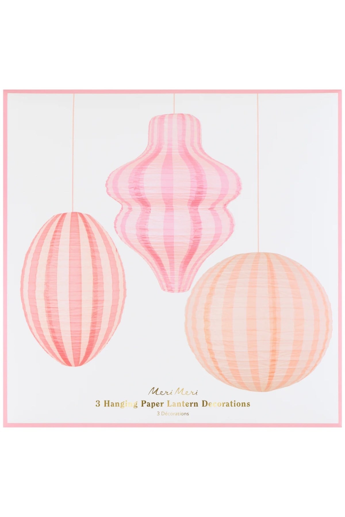 Meri Meri - Pink Lanterns - Pembe Fener Asılan Süsler - 3 Adet Çok Renkli