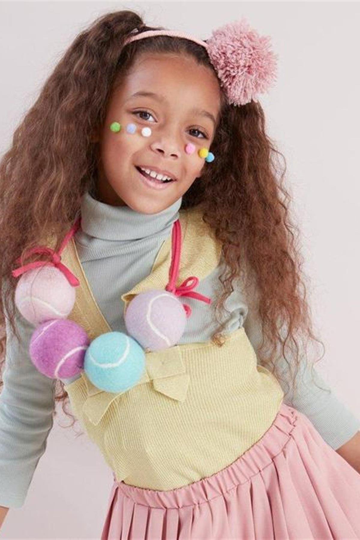 Meri Meri - Pink Pompom Headband - Pembe Ponponlu Taç Çok Renkli