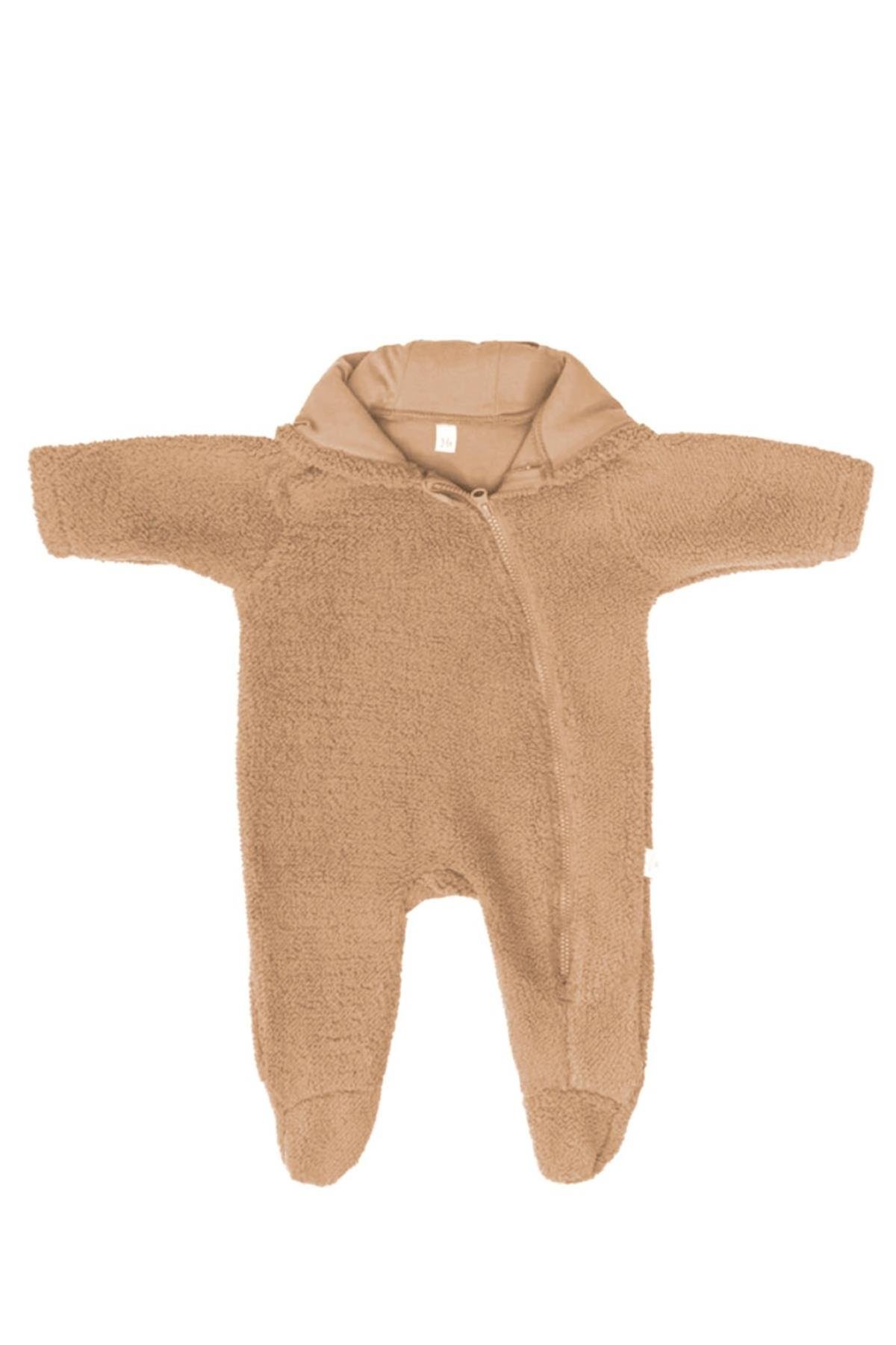 Miela Kids / Ayı Kulaklı Kapüşonlu Peluş Tulum Karamel
