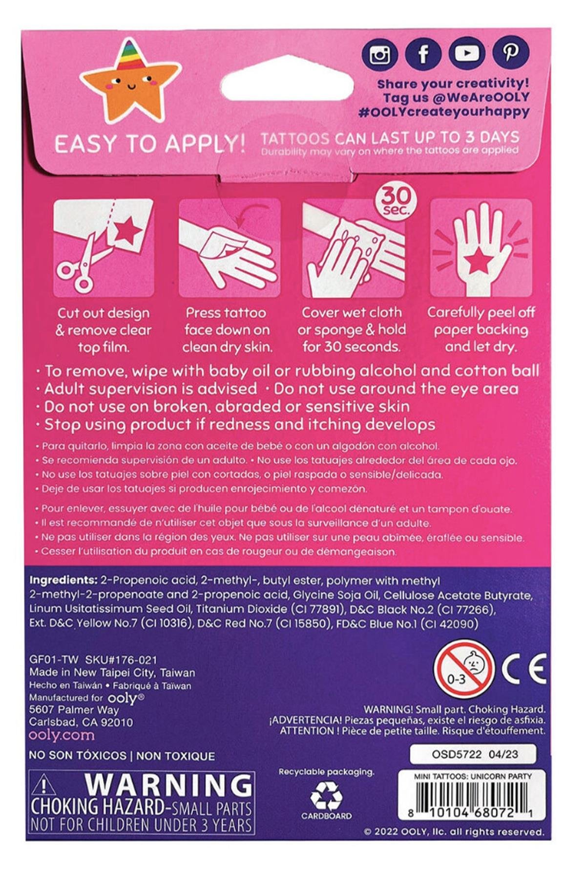 Ooly Mini Tattoo Palooza Geçiçi Dövme Seti - Unicorn Party Çok Renkli