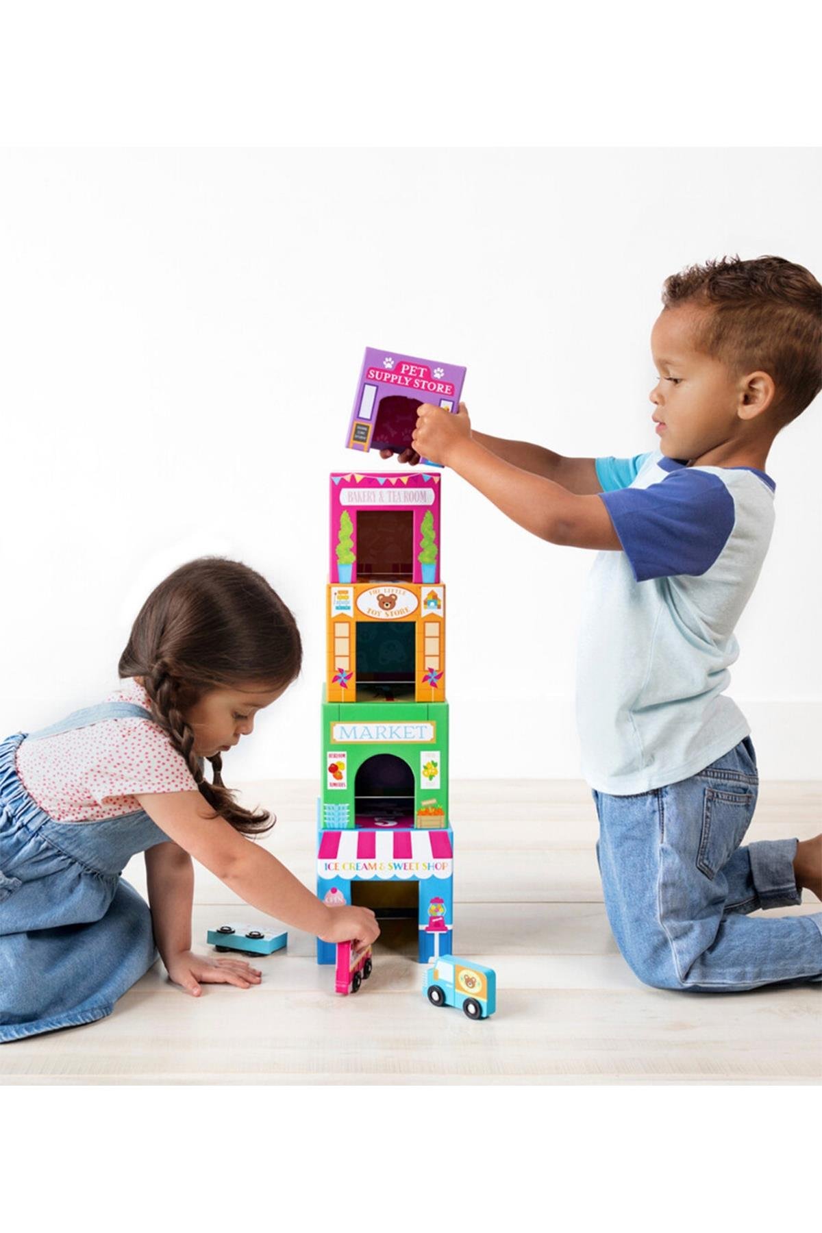 Ooly Stackables Karton Blok Oyun Seti - Rainbow Town Çok Renkli
