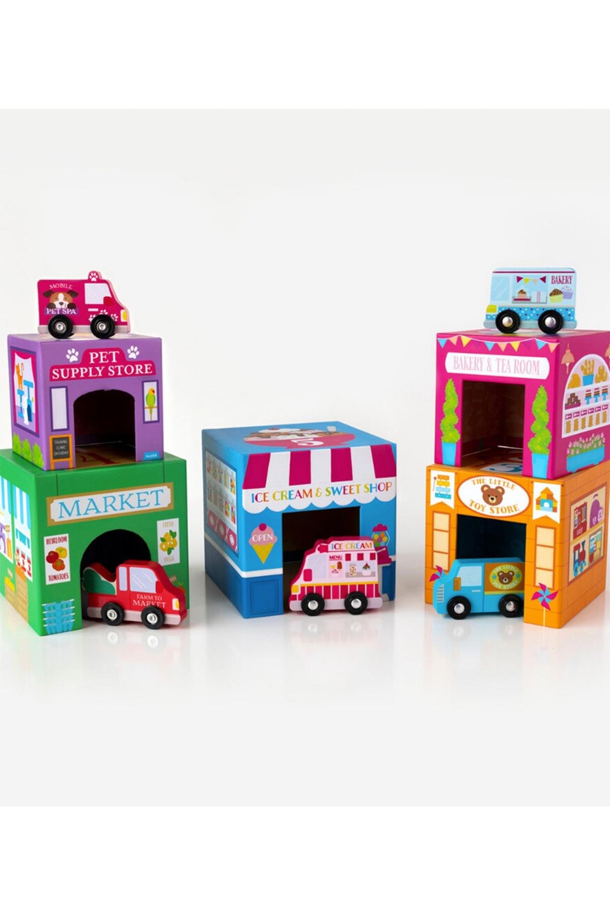 Ooly Stackables Karton Blok Oyun Seti - Rainbow Town Çok Renkli
