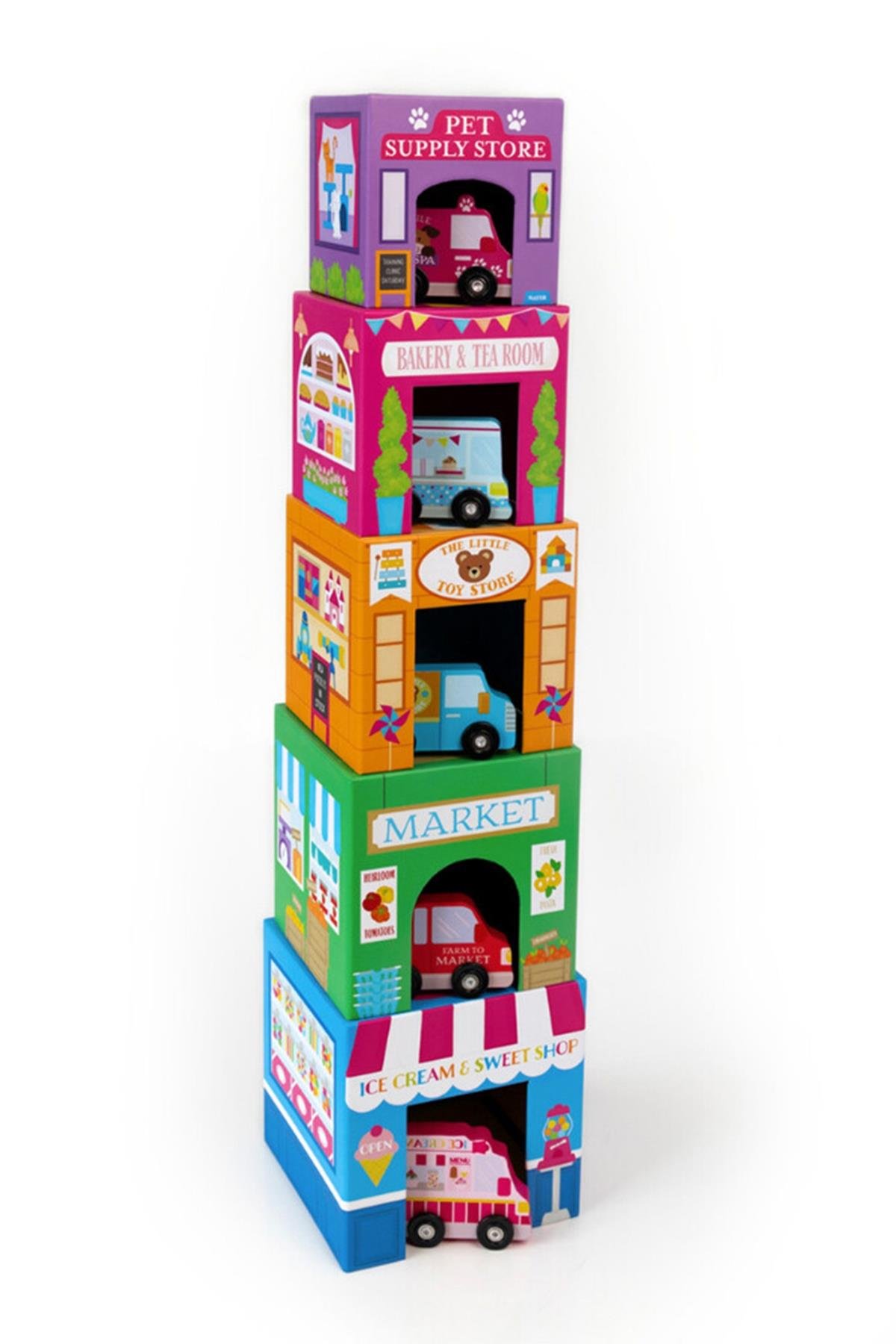 Ooly Stackables Karton Blok Oyun Seti - Rainbow Town Çok Renkli