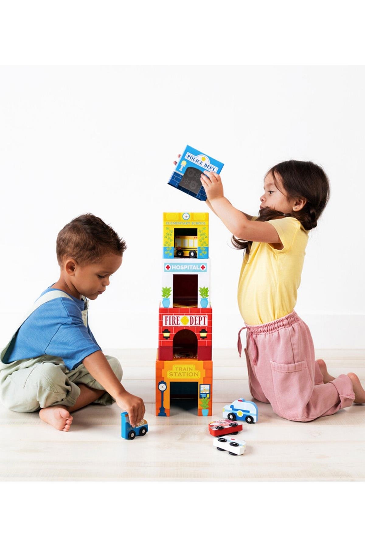 Ooly Stackables Karton Blok Oyun Seti - Busy City Çok Renkli