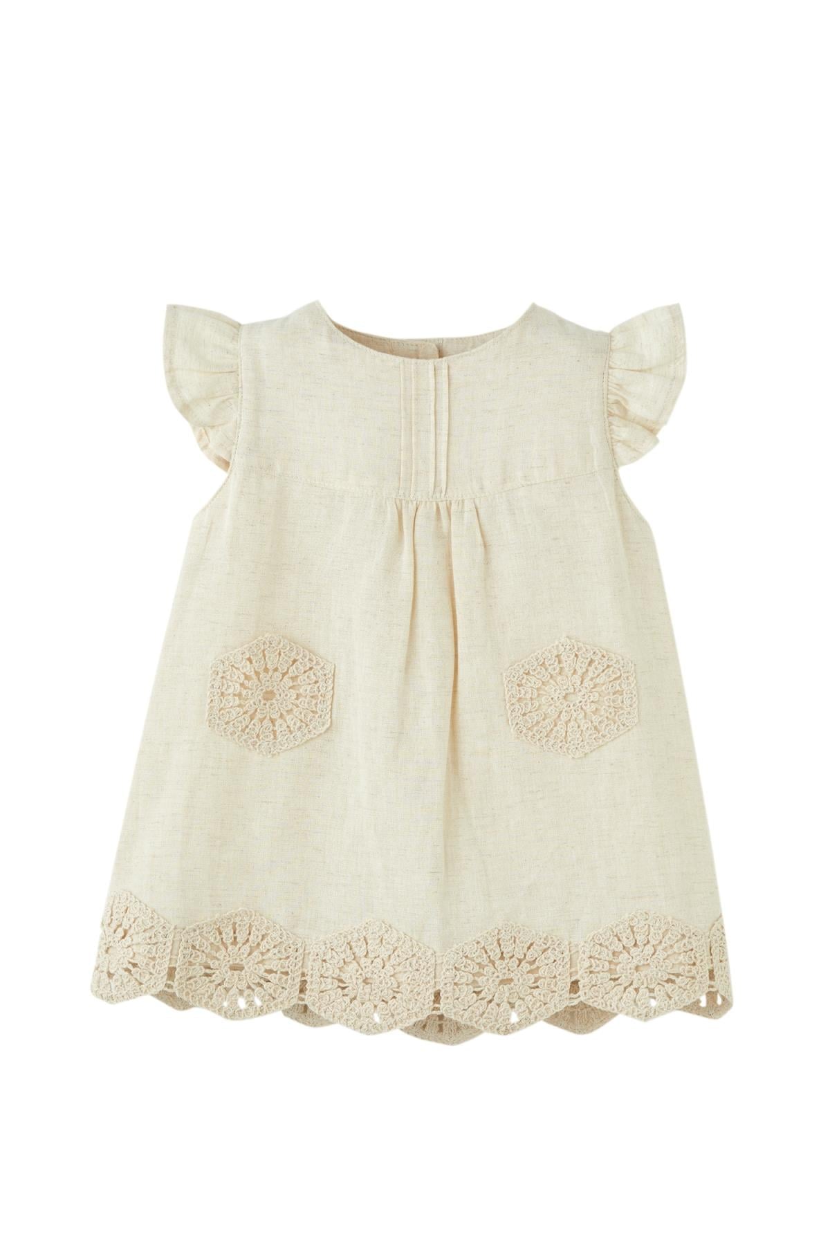Patique / Boho Raw Elbise Krem