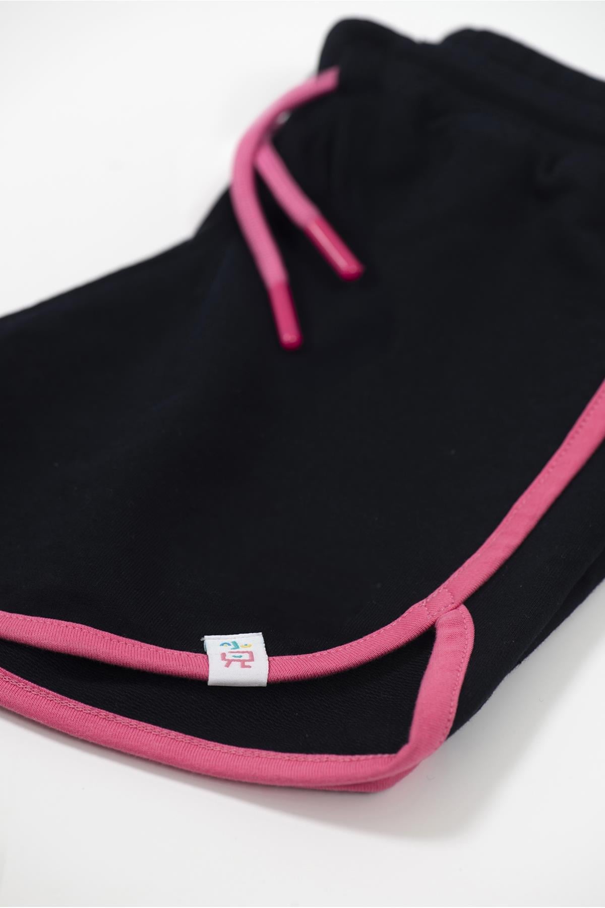 Retro Pink Striped Short -Retro Model Pembe Biyeli Çocuk Kısa Şort - (Pembe Kordonlu) Lacivert