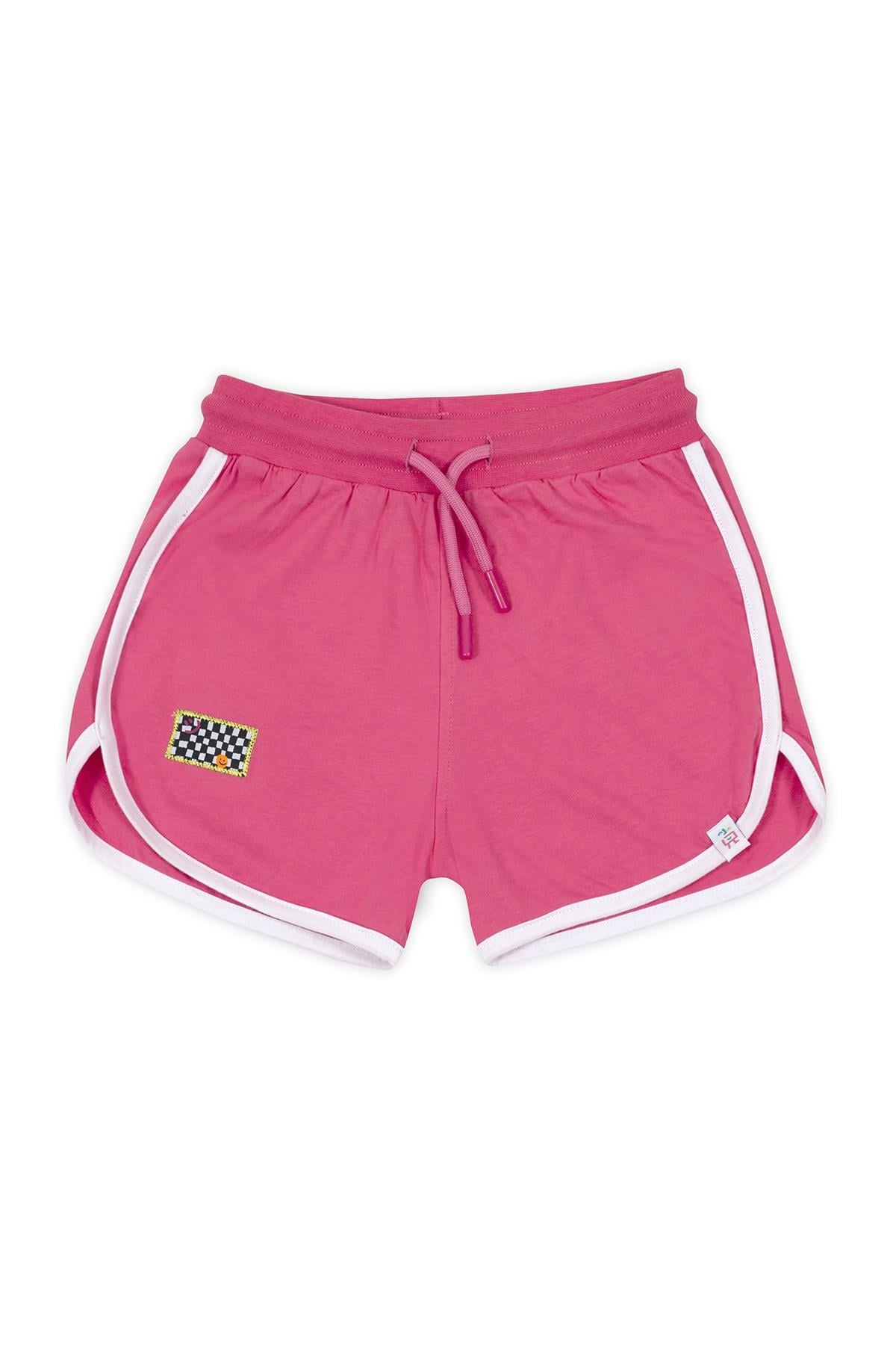 Retro White Striped Short - Retro Model Beyaz Biyeli Çocuk Kısa Şort - (Pembe Kordonlu) Pembe