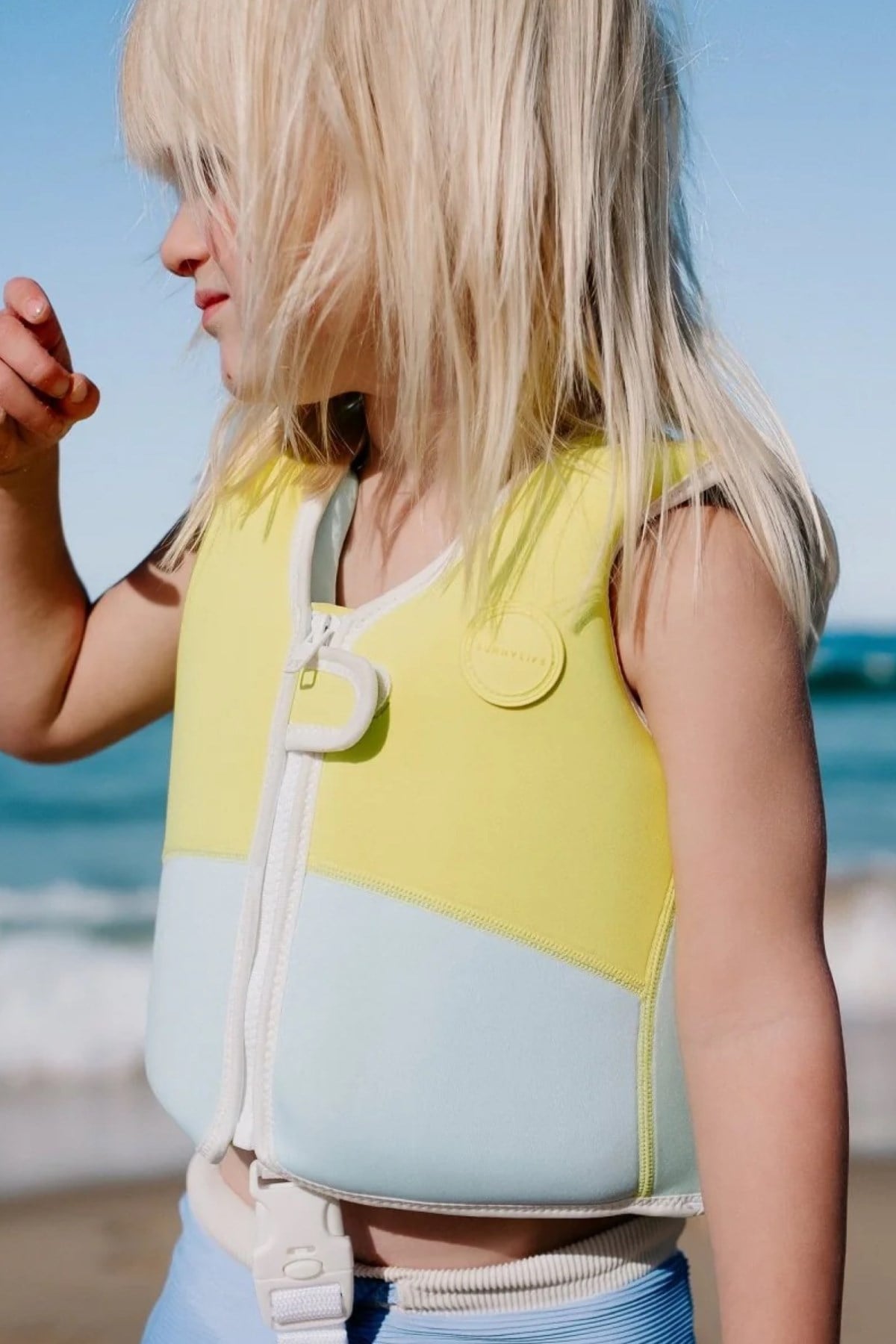 Sunnylife / Çocuk Can Yeleği Salty the Shark Aqua Neon Yellow Neon Sarı