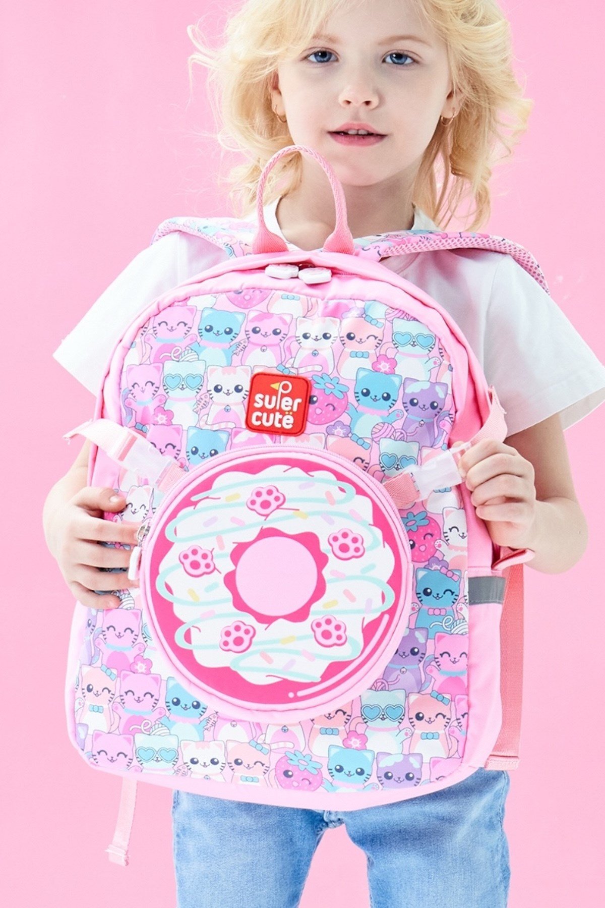 Supercute Two in One Pink Cat Sırt Çantası Pembe