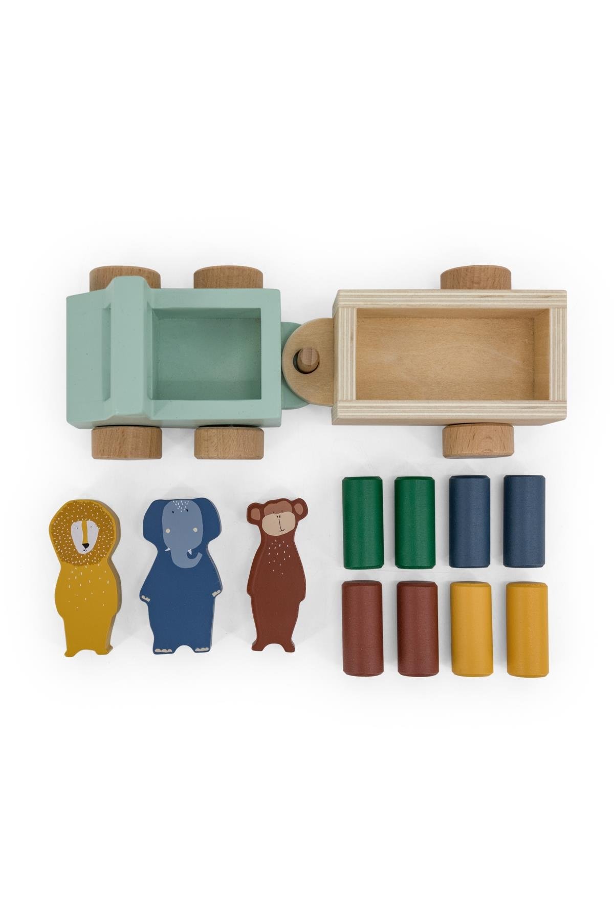 TRIXIE - WOODEN ANIMAL CAR WITH TRAILER Çok Renkli