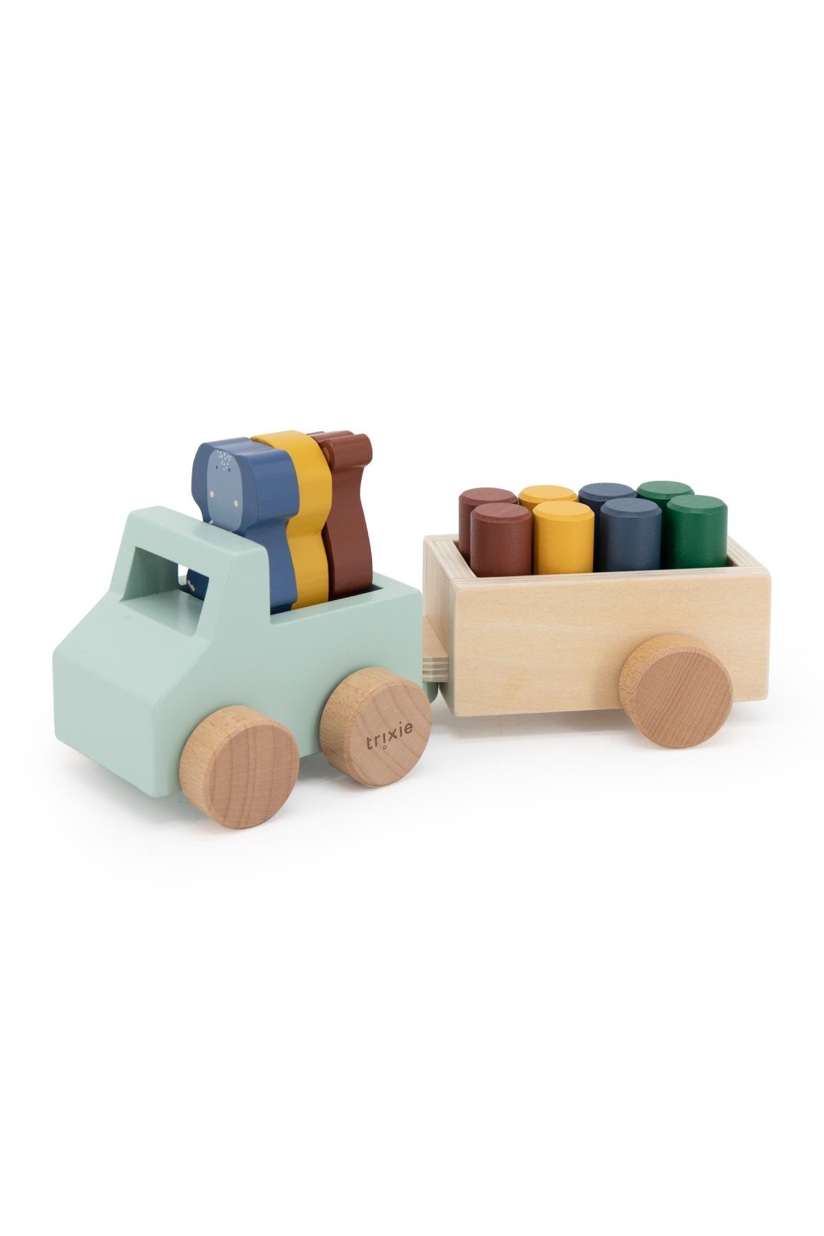 TRIXIE - WOODEN ANIMAL CAR WITH TRAILER Çok Renkli