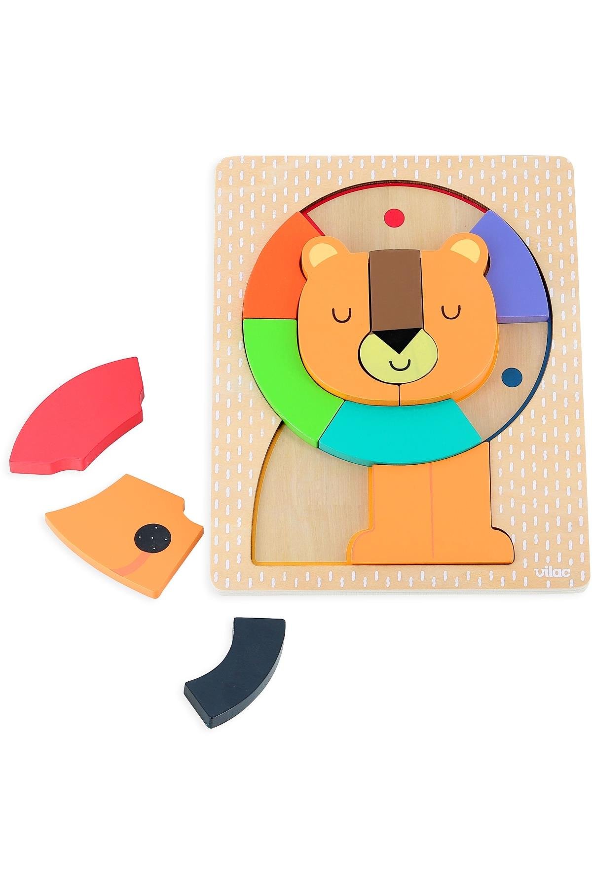 Vilac - Lion Wooden Puzzle - Aslan Ahşap Puzzle - Andy Westface Çok Renkli