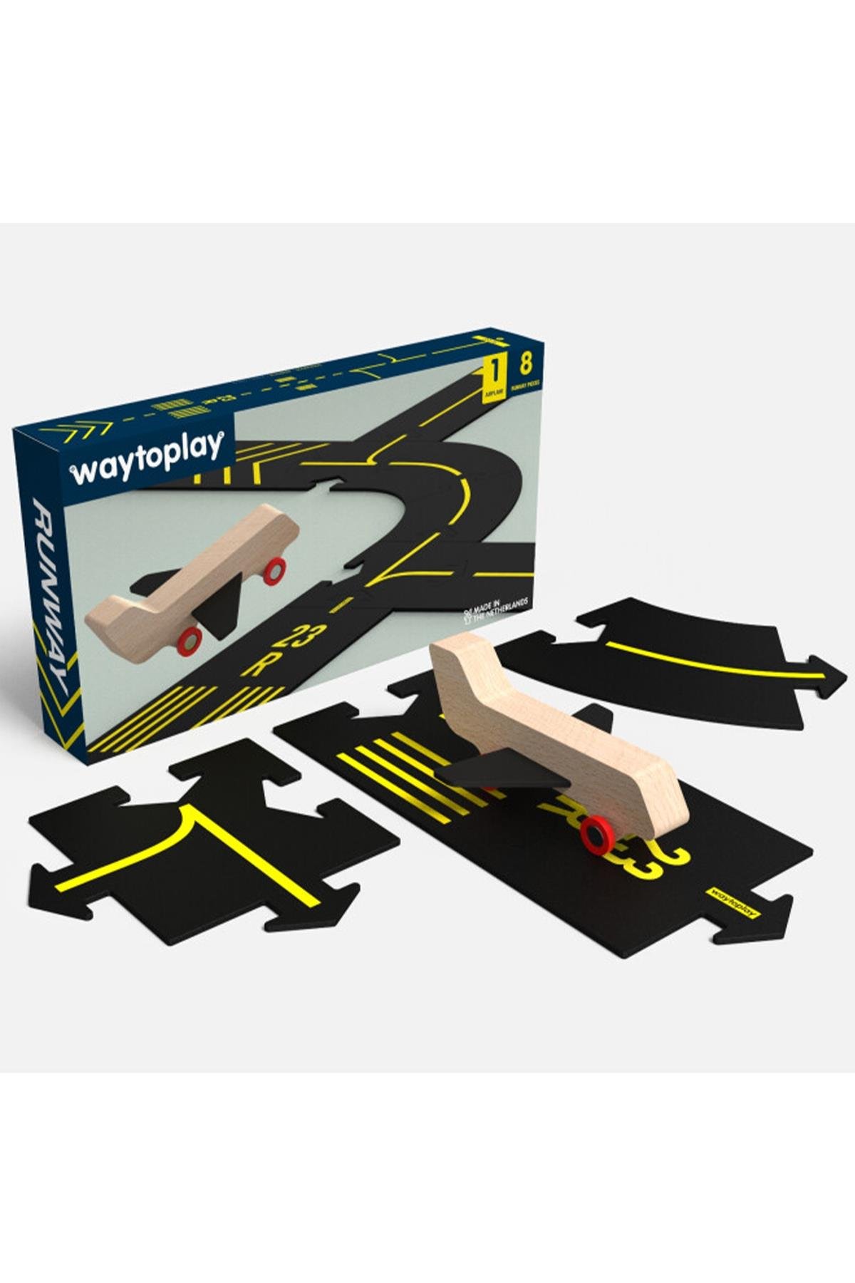 Waytoplay - Runway - 9 Parça (1 Uçak + 8 Yol) Çok Renkli