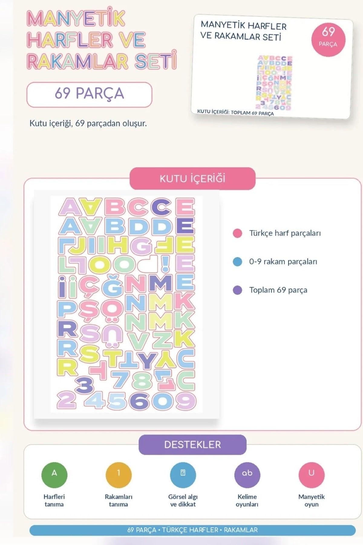 Zigo Toys / Manyetik Puzzle Seti - Harfler ve Rakamlar Çok Renkli