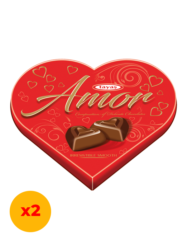 Amor Festival Kalp Fındık Aromalı Krema Dolgulu Çikolata Pvc Kutu 100 Gr x 2  Kutulu