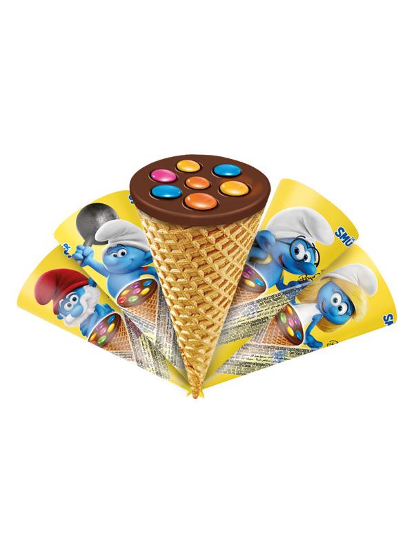 Bonart Smurfs Kornet Fındık Kremalı ve Şeker Kaplı Sütlü Çikolata Drajeli Gofret 25 Gr x 24 Adet Kutu