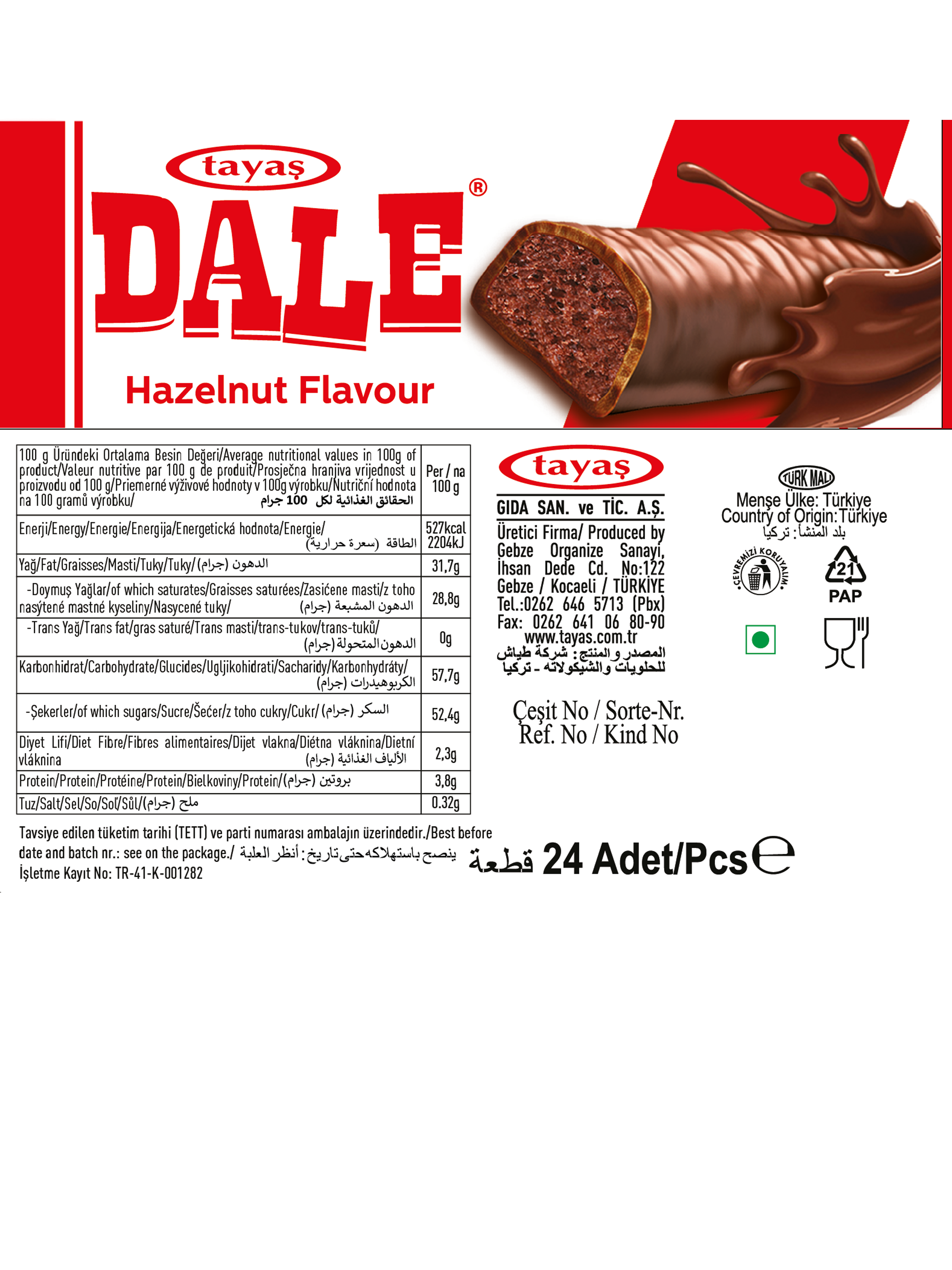 Dale Kakao Krema Dolgulu Bar 18 Gr X 24 Adet Kutulu