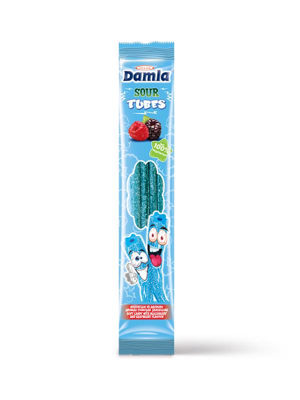 Damla Sour Tubes Licorice Ahududu-Böğürtlenli Jel Şeker Poşet 30 Gr X 24 Adet Kutulu