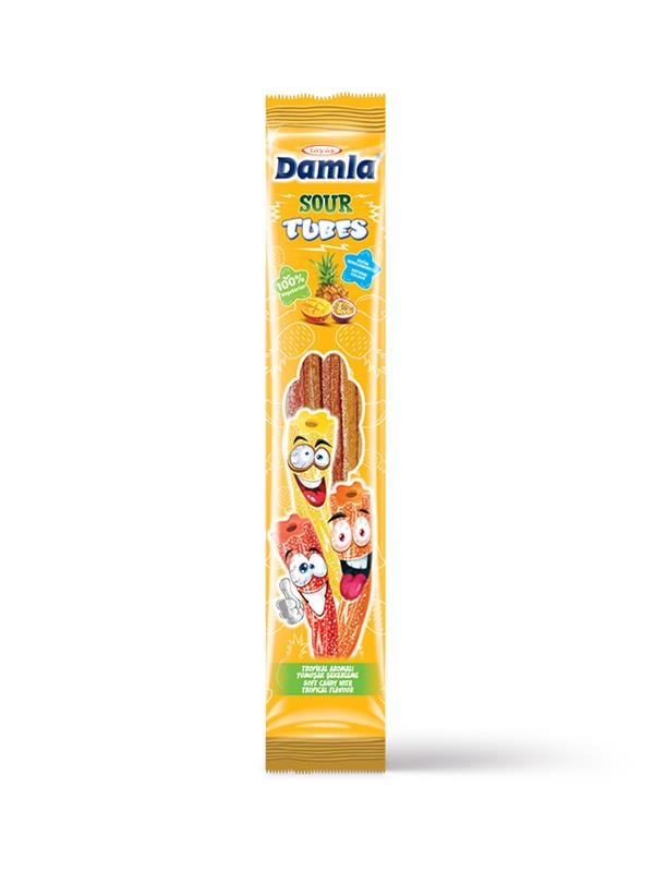 Damla Sour Tubes Licorice Tropikalli Jel Şeker Poşet 30 Gr X 24 Adet Kutulu
