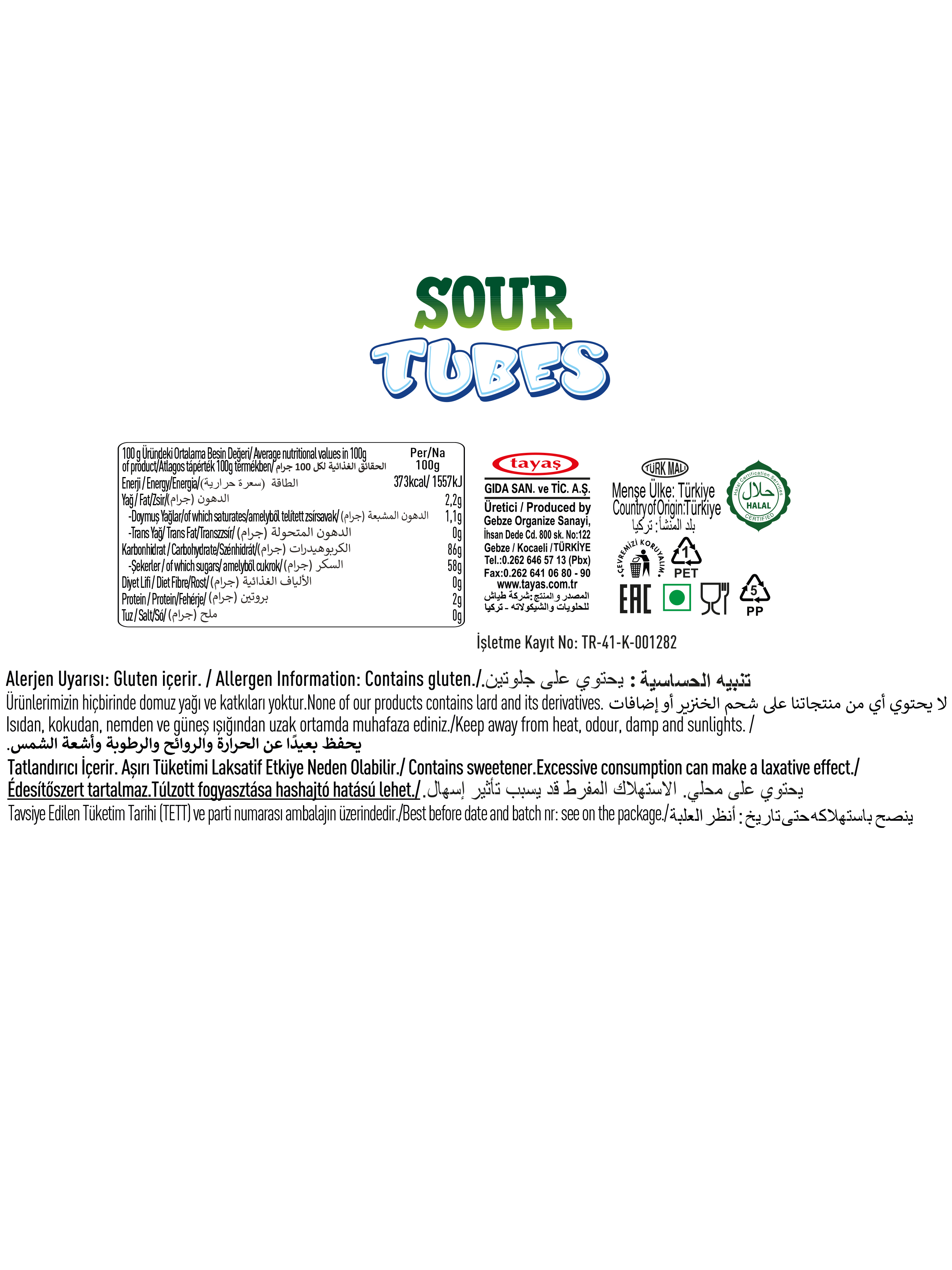 Damla Sour Tubes Licorice Tropikalli Jel Şeker Poşet 30 Gr X 24 Adet Kutulu