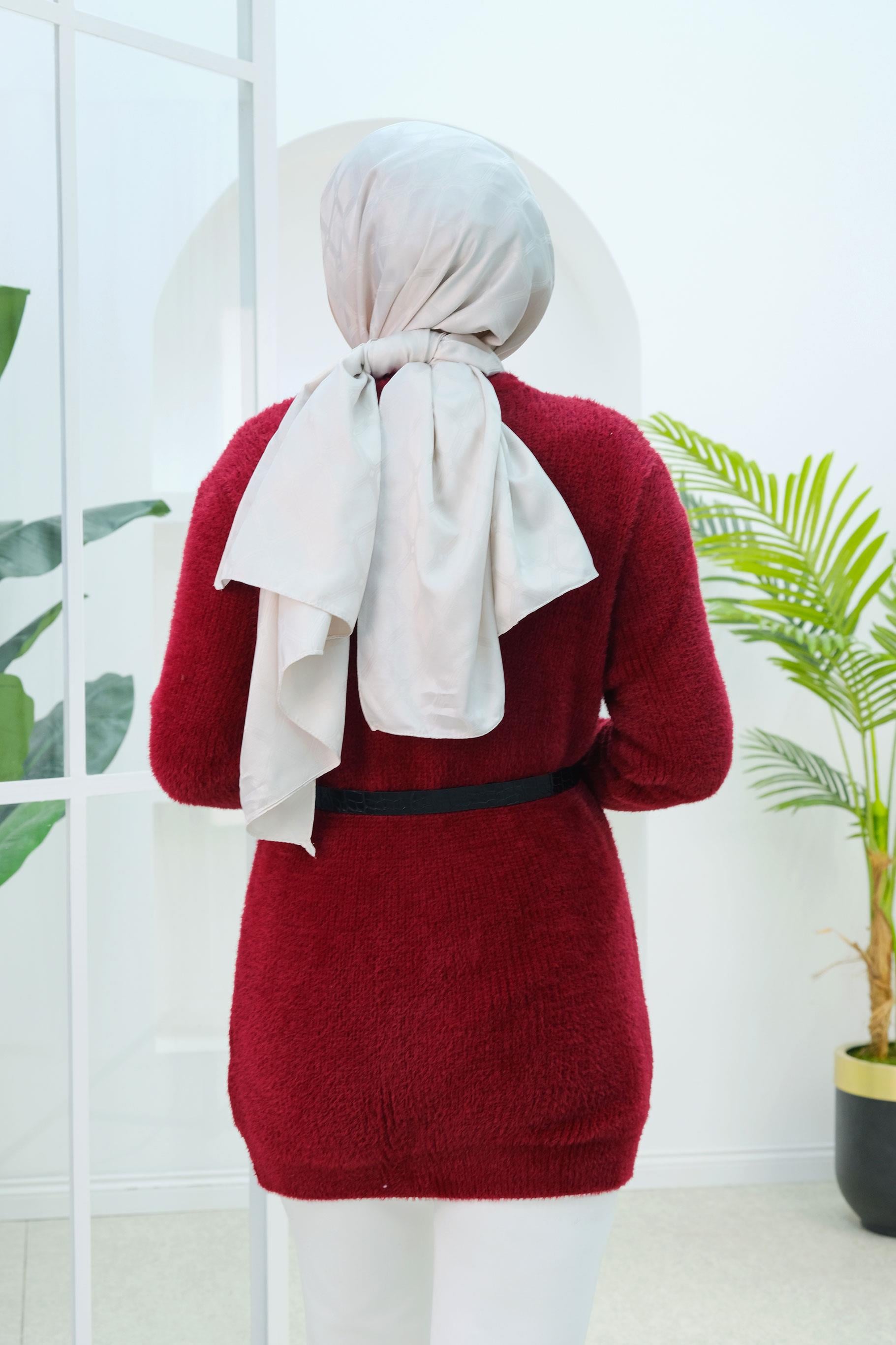 Angora Selanik Örgülü Hırka Bordo