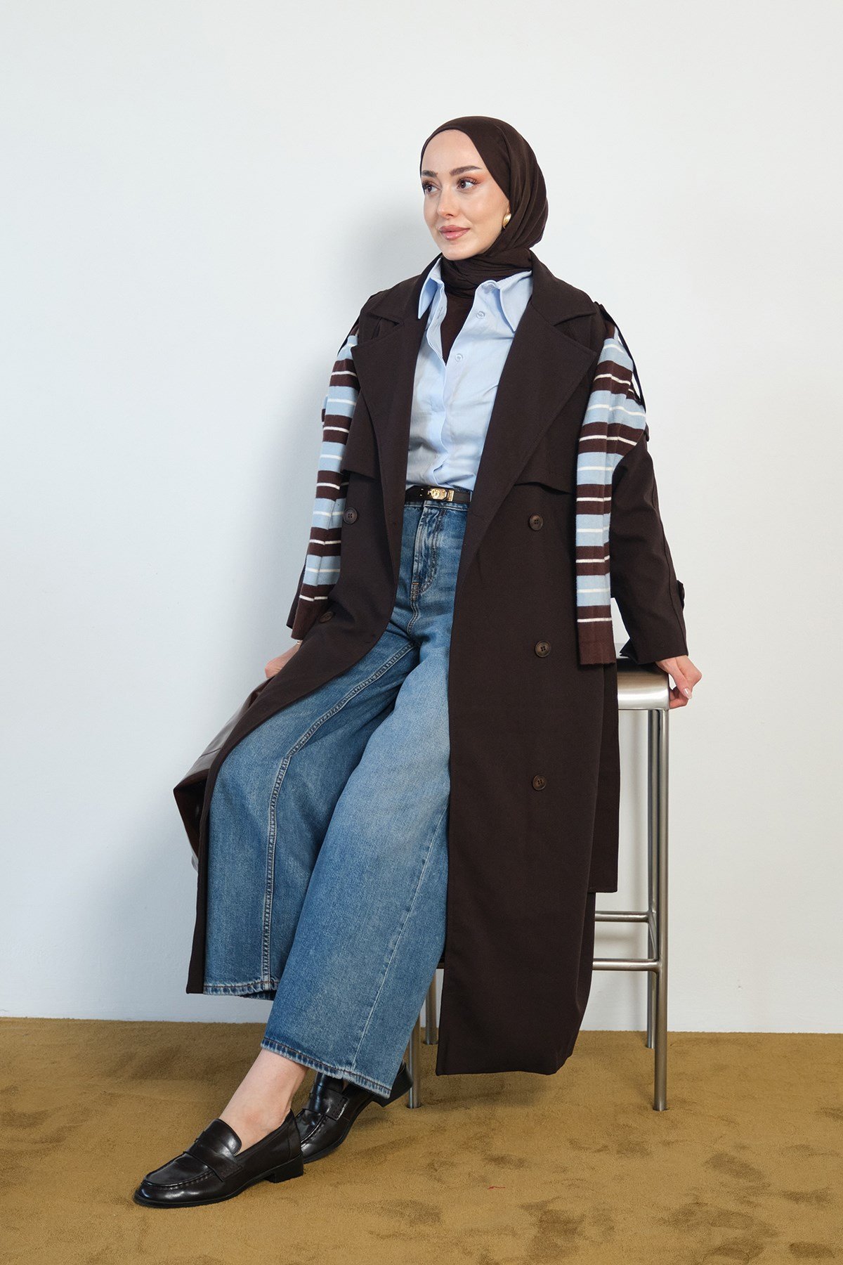 Apolet Detay Kruvaze Yaka Trençkot Acı Kahve