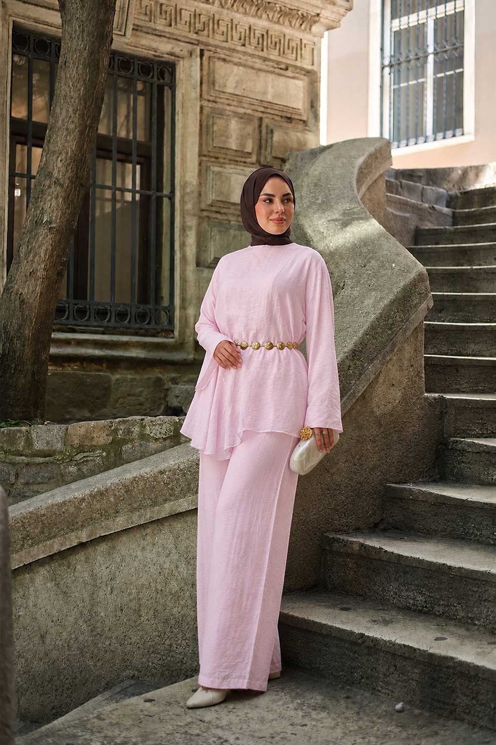 Asimetrik Kesim Takım Pembe