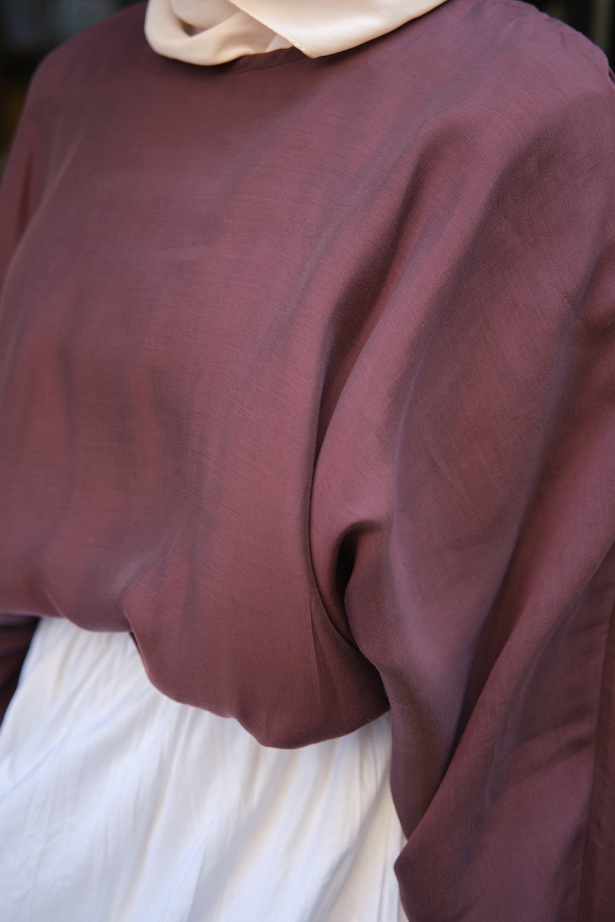 Asimetrik Kesim Yarım Kollu Bluz Bordo