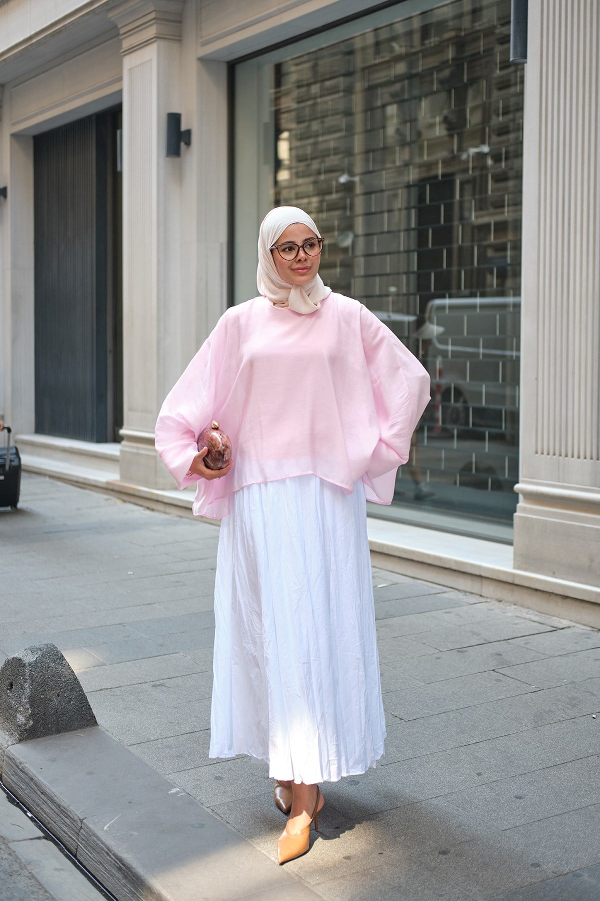 Asimetrik Kesim Yarım Kollu Bluz Pembe