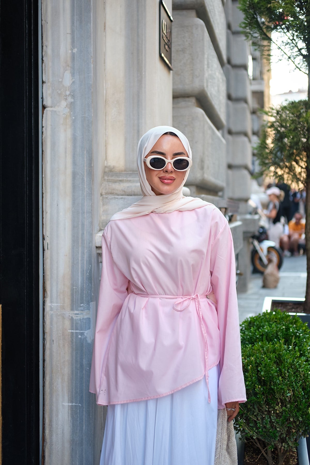 Bel Bağlamalı Etek Üstü Bluz Pembe