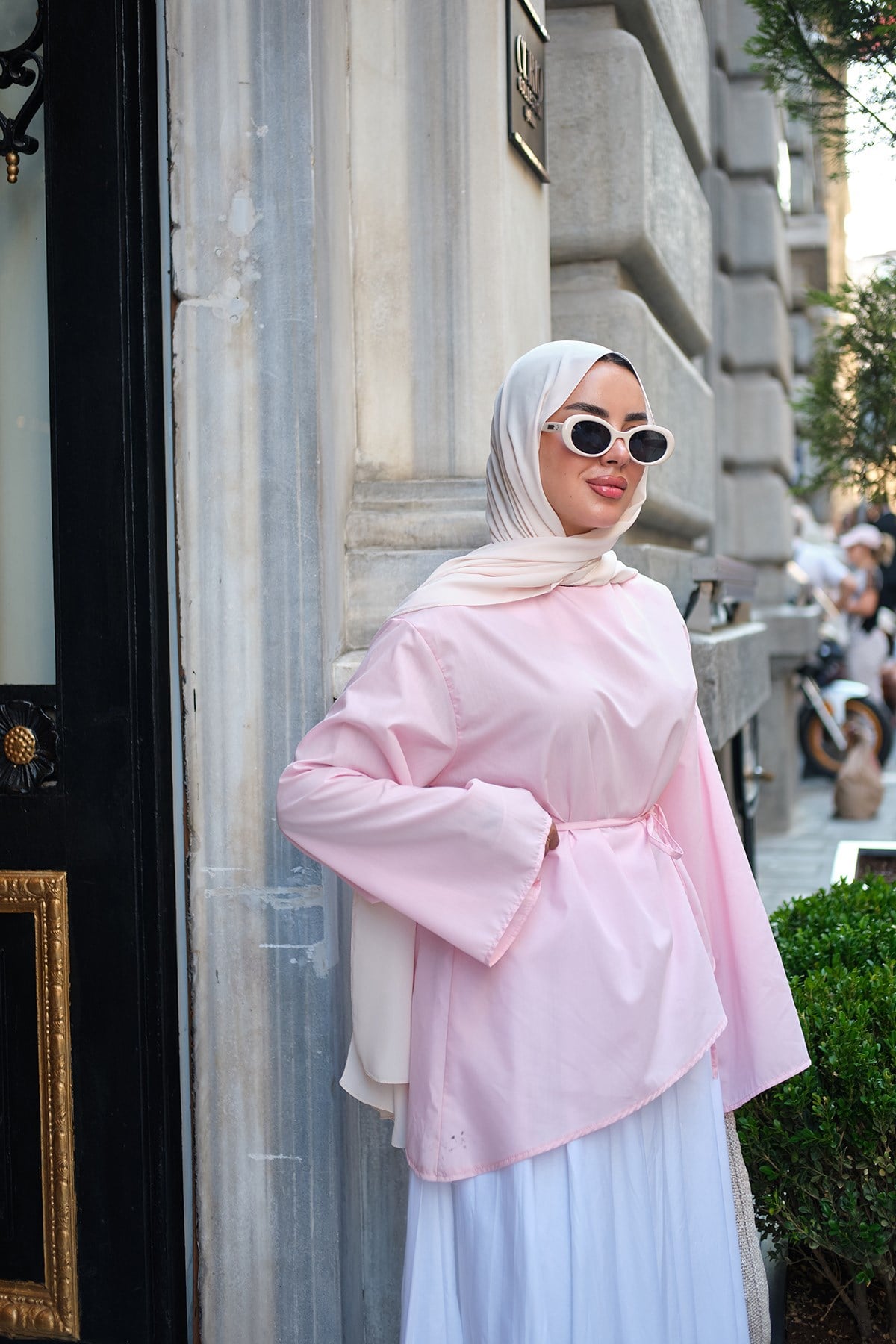 Bel Bağlamalı Etek Üstü Bluz Pembe