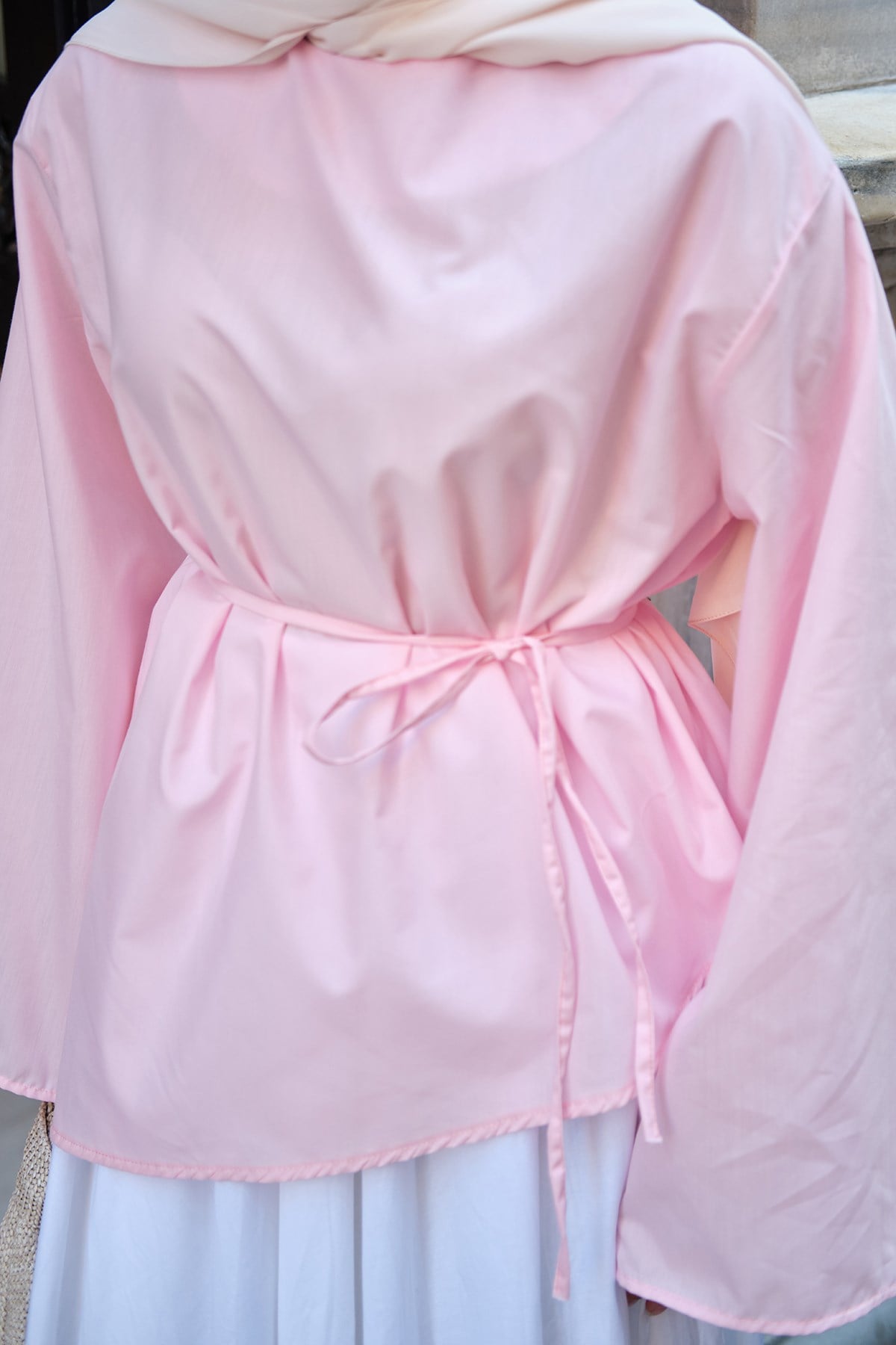 Bel Bağlamalı Etek Üstü Bluz Pembe