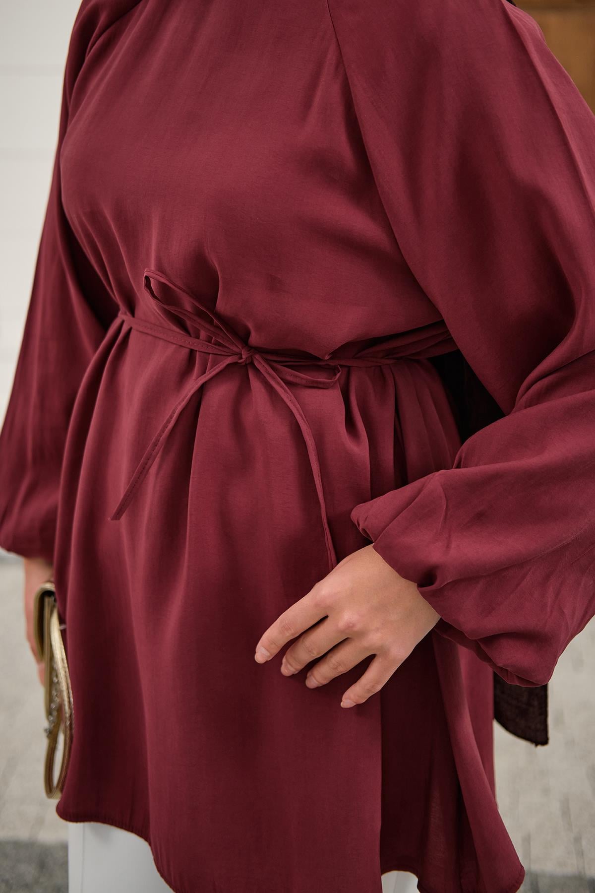 Bel Bağlamalı Tunik Bordo
