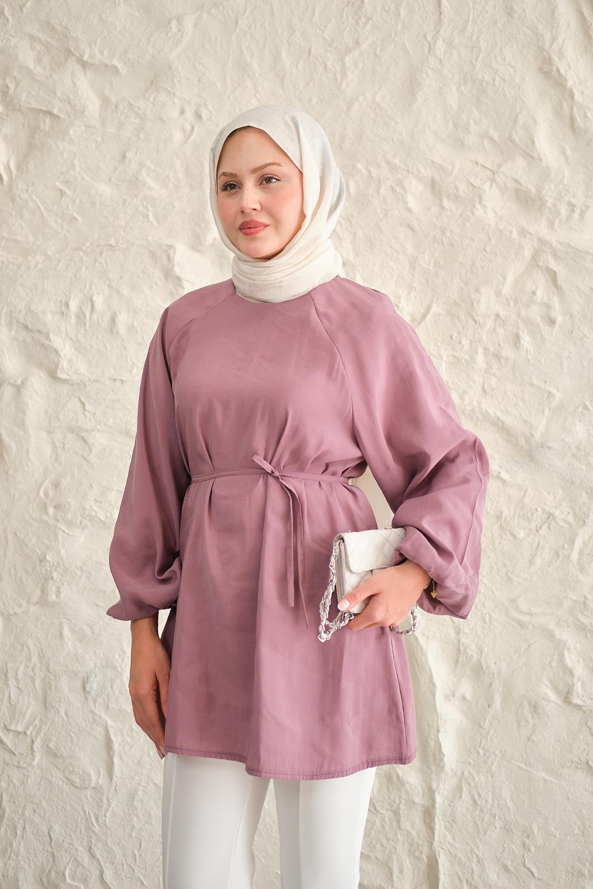 Bel Bağlamalı Tunik Mürdüm