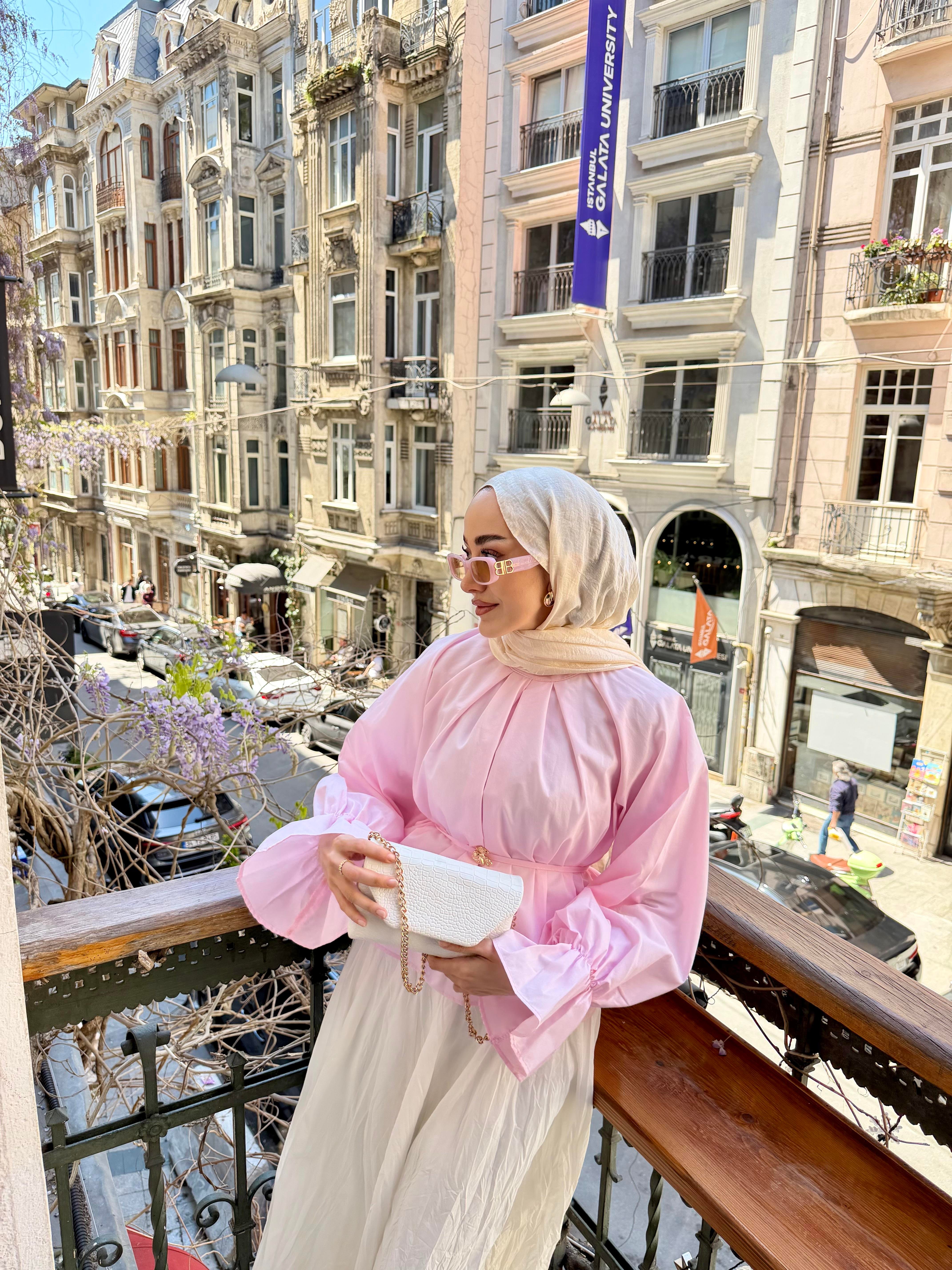 Bel Lastikli Pile Detay Bel Bağlamalı Bluz Pembe
