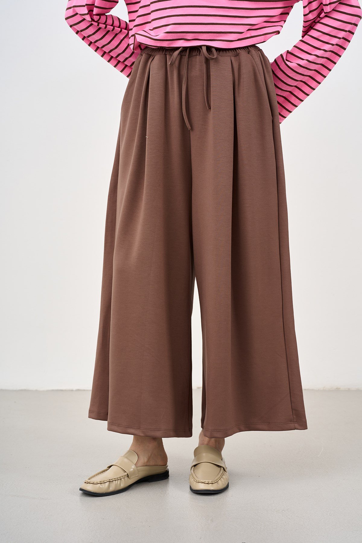Beli Ayarlanabilir Lastikli Bol Pantolon Vizon