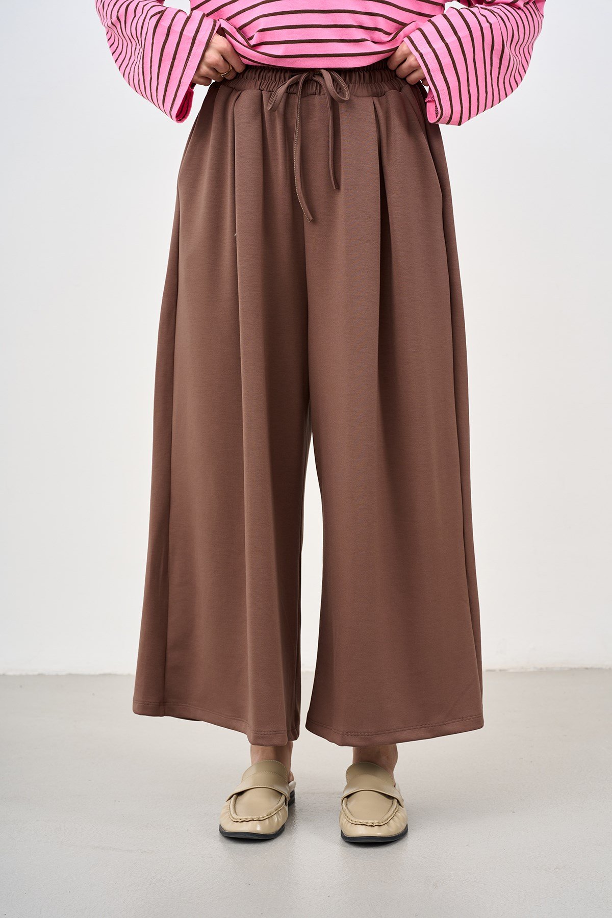 Beli Ayarlanabilir Lastikli Bol Pantolon Vizon
