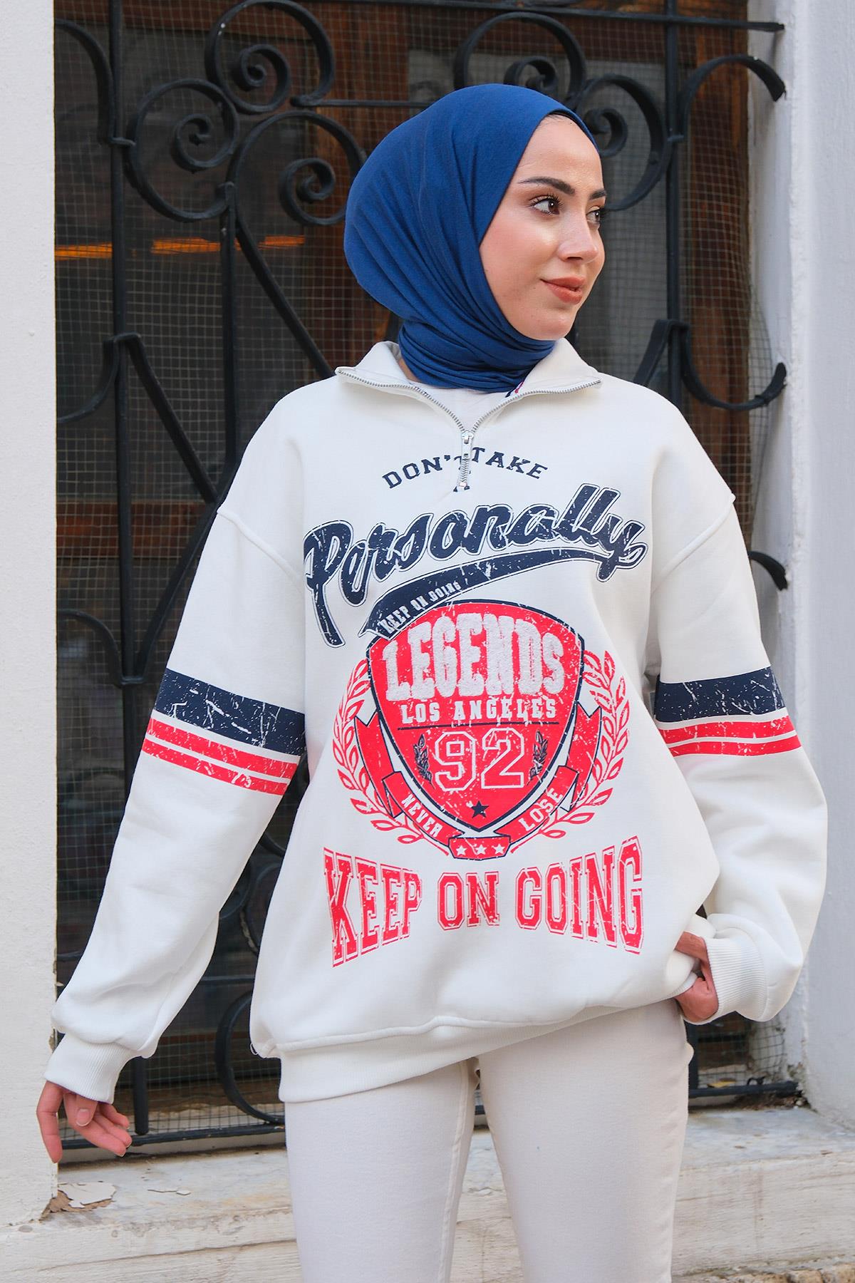 Beyaz Fermuarlı Legends Sweat Beyaz