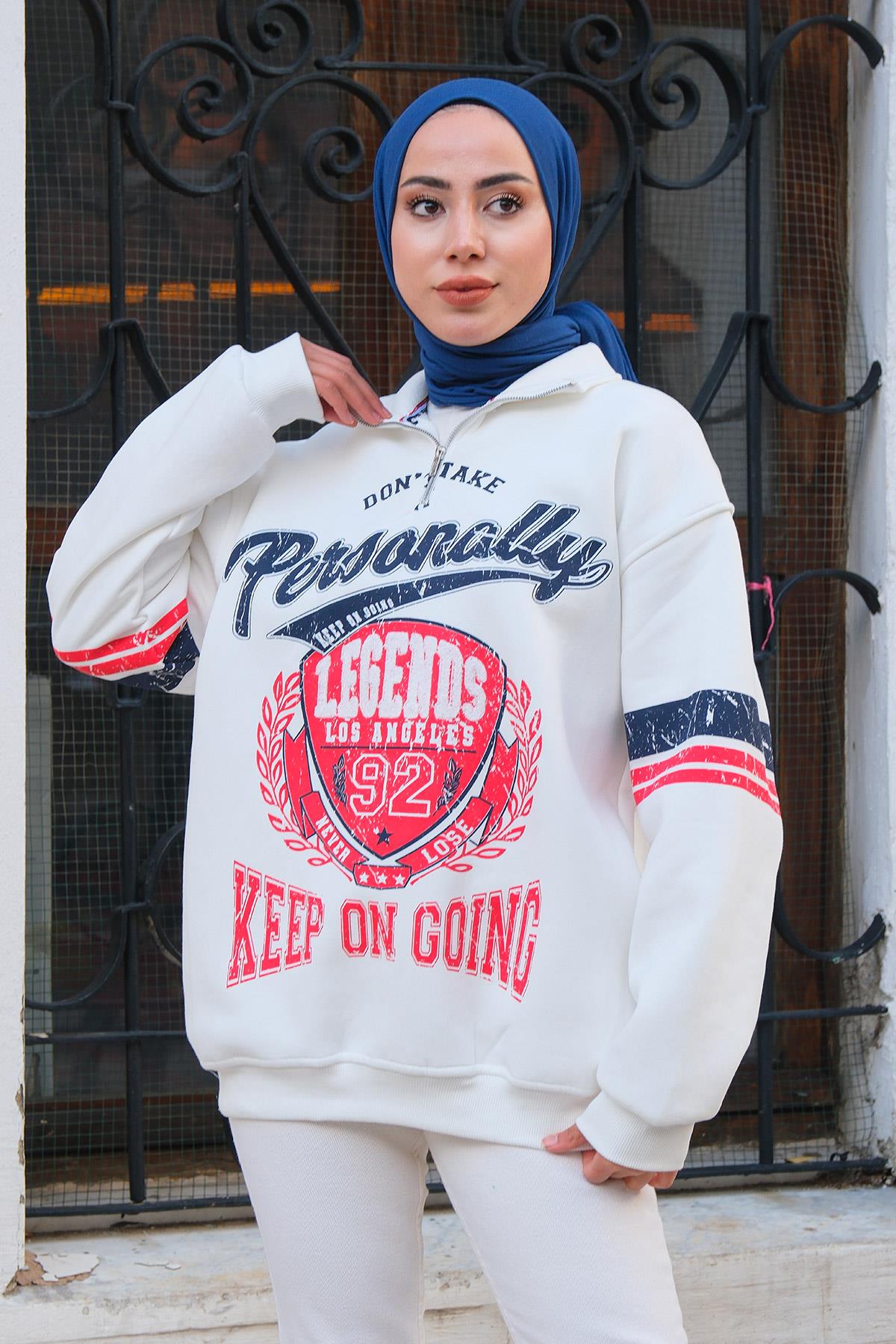 Beyaz Fermuarlı Legends Sweat Beyaz