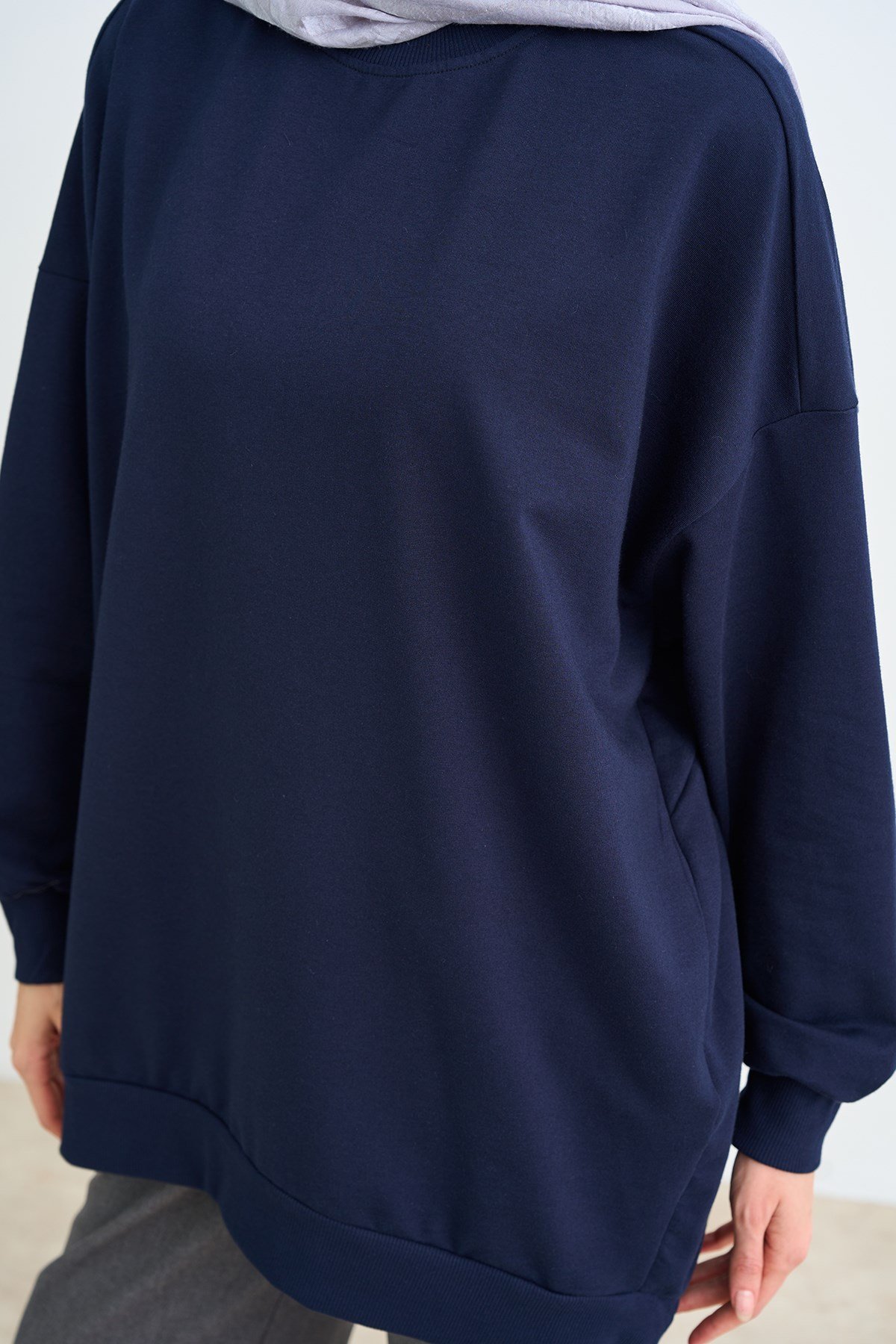 Bisiklet Yaka Oversize Sweatshirt Lacivert