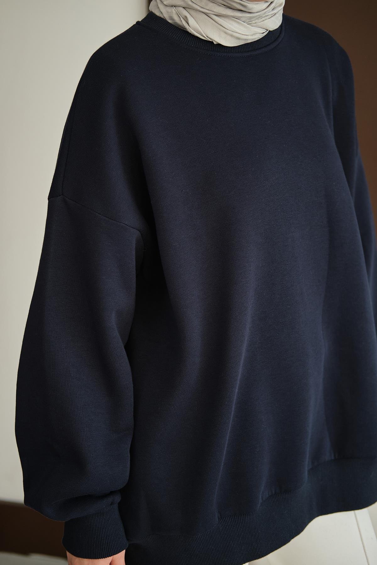 Bisiklet Yaka Sweat Lacivert
