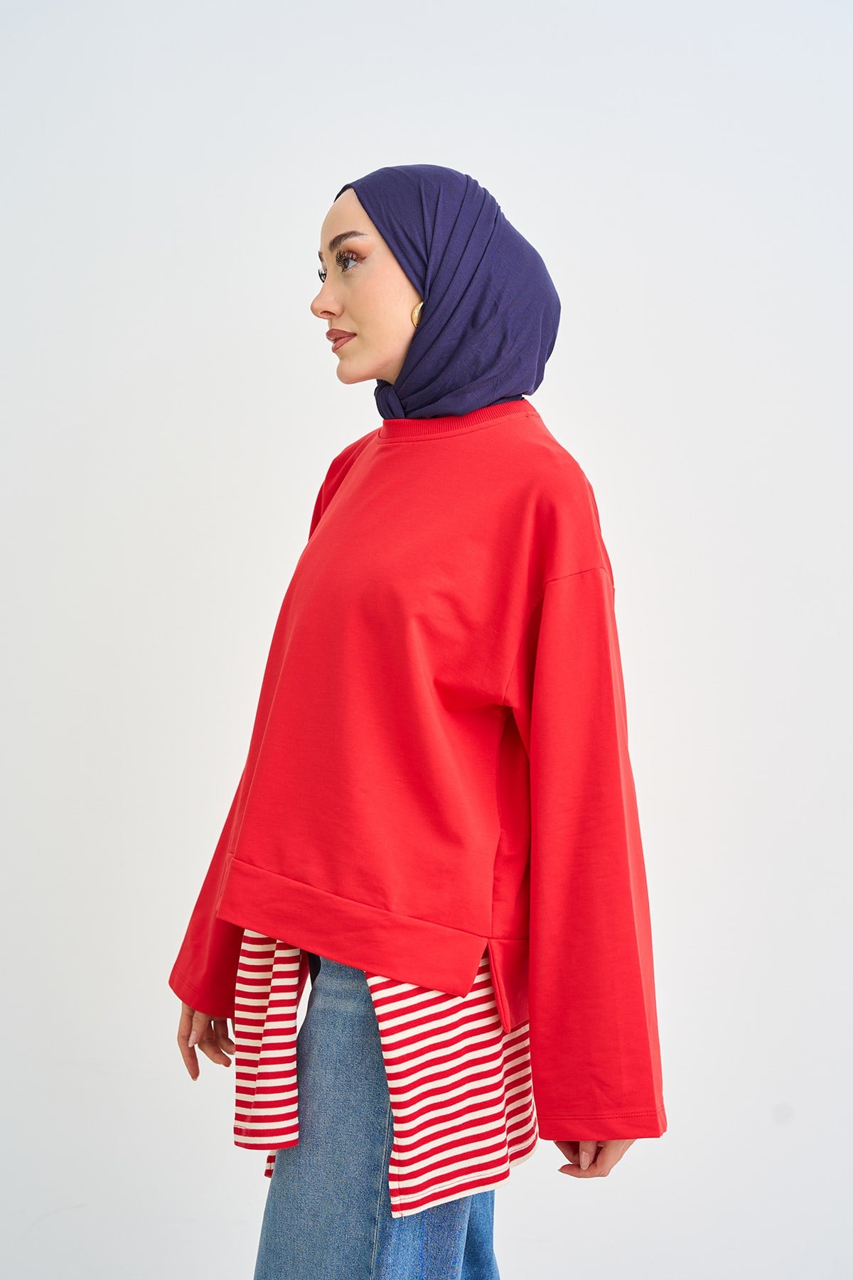 Bisiklet Yaka Sweatshirt Kırmızı