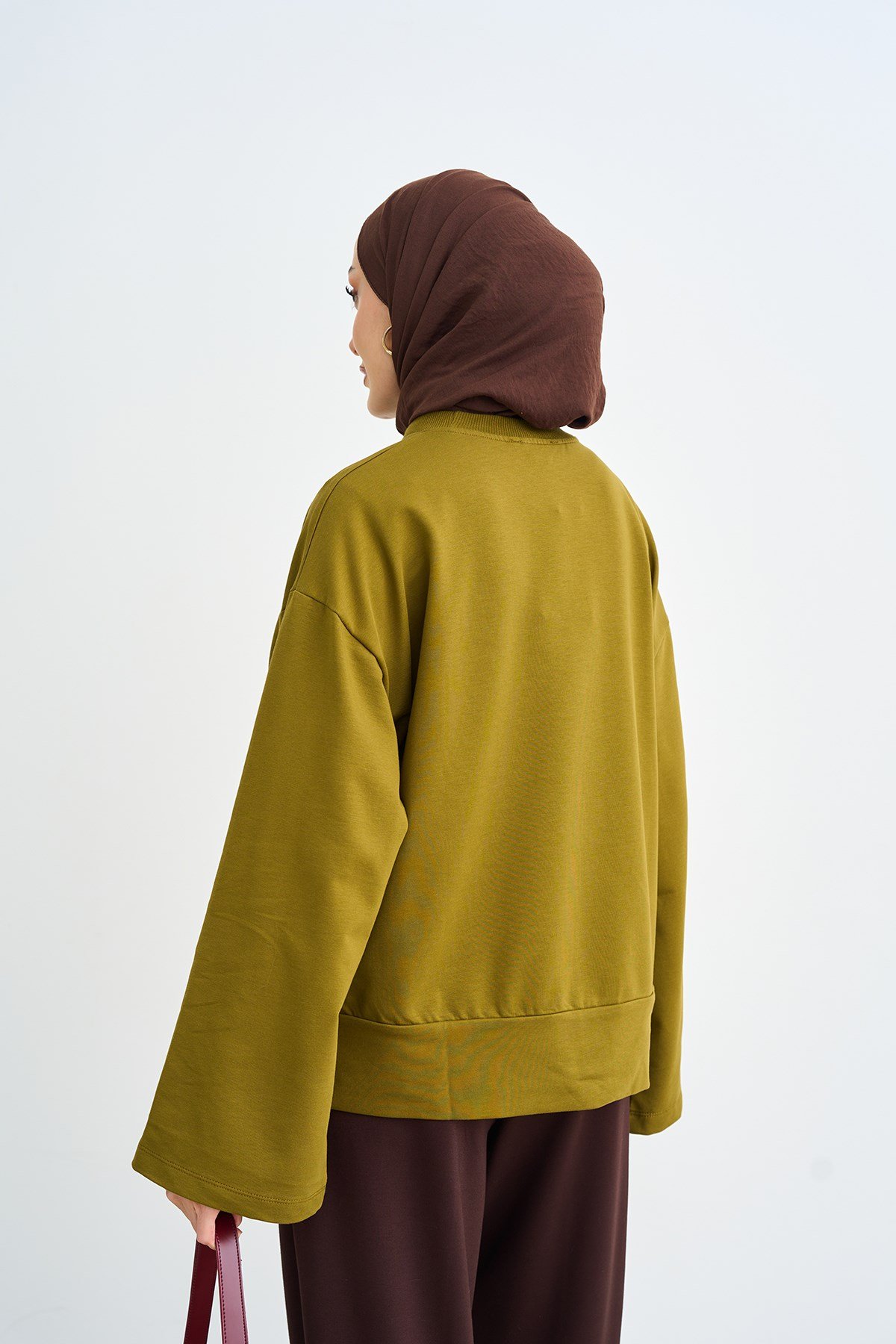 Bisiklet Yaka Sweatshirt Yağ Yeşil