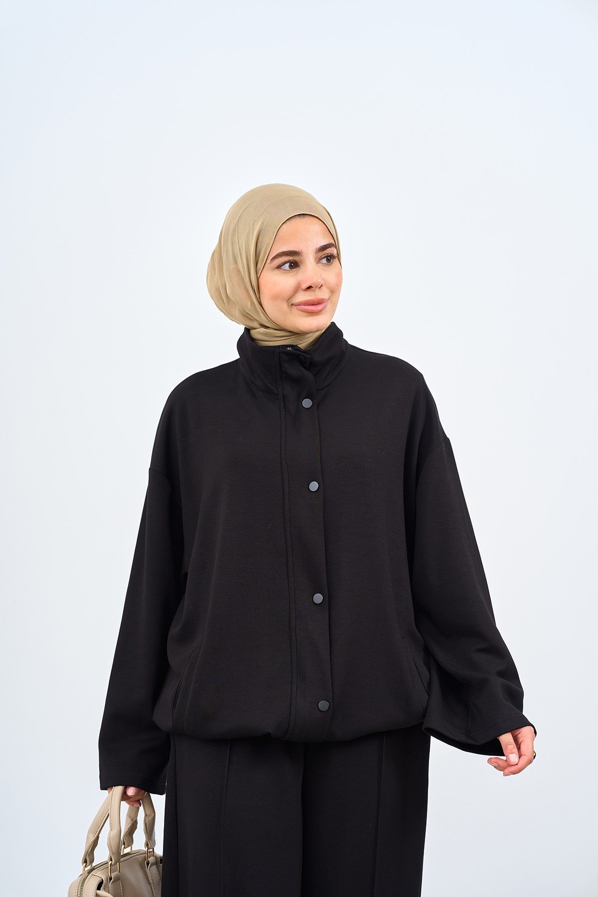 Çift Cepli Çıtçıtlı Pantolonu Biyeli Fermuarlı Takım Siyah