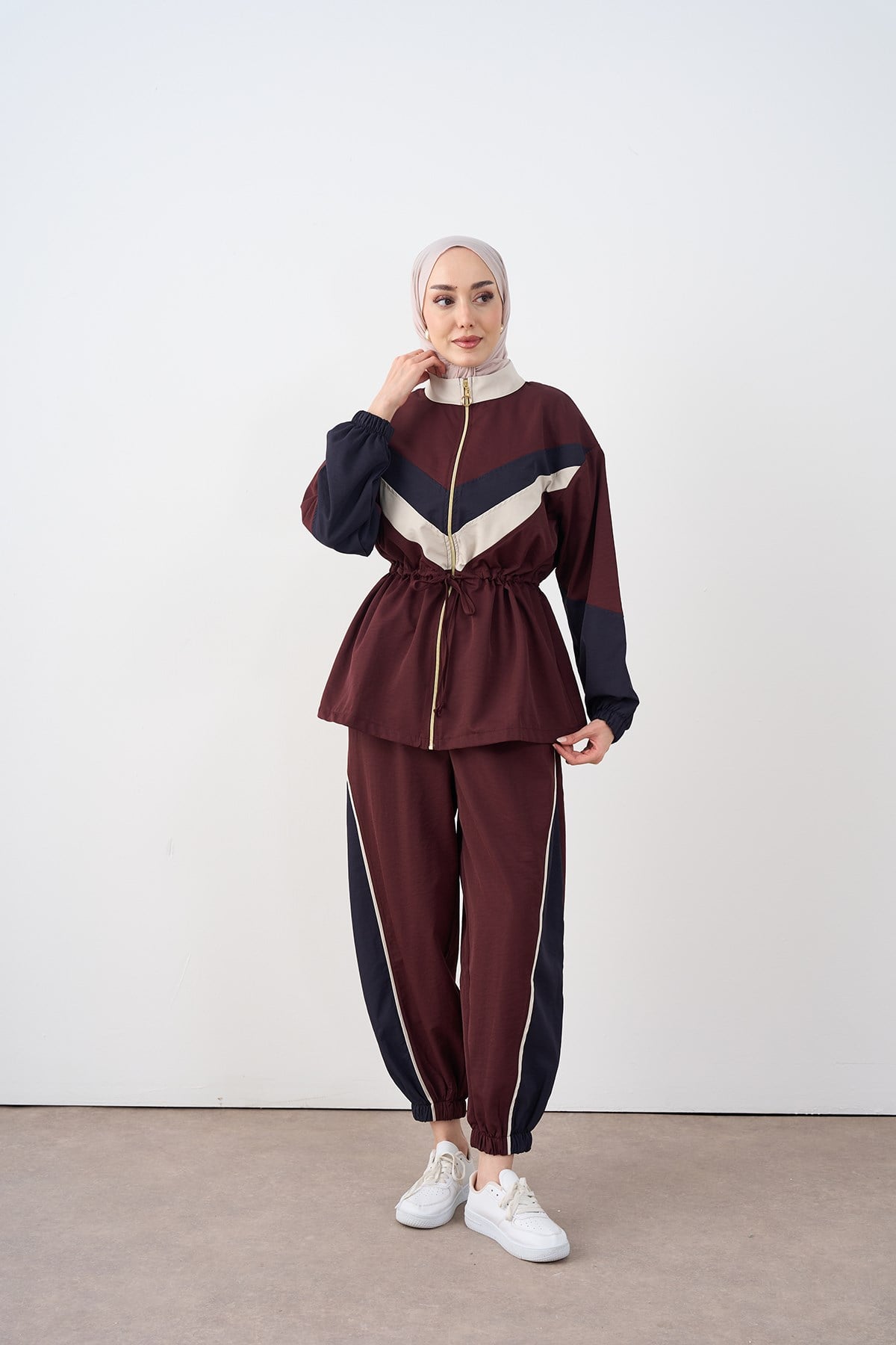 Çift Renk Beli Ayarlanabilir Fermuarlı Takım Bordo
