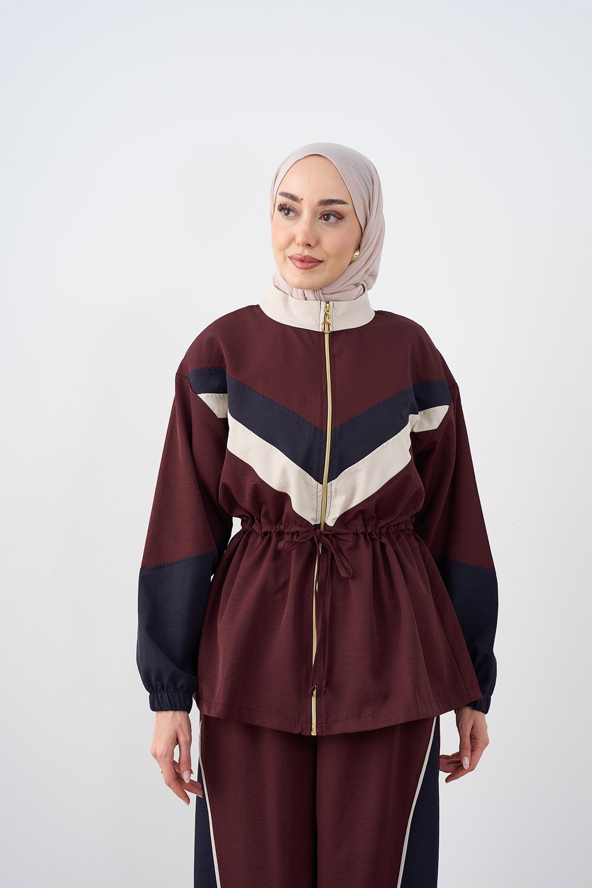 Çift Renk Beli Ayarlanabilir Fermuarlı Takım Bordo