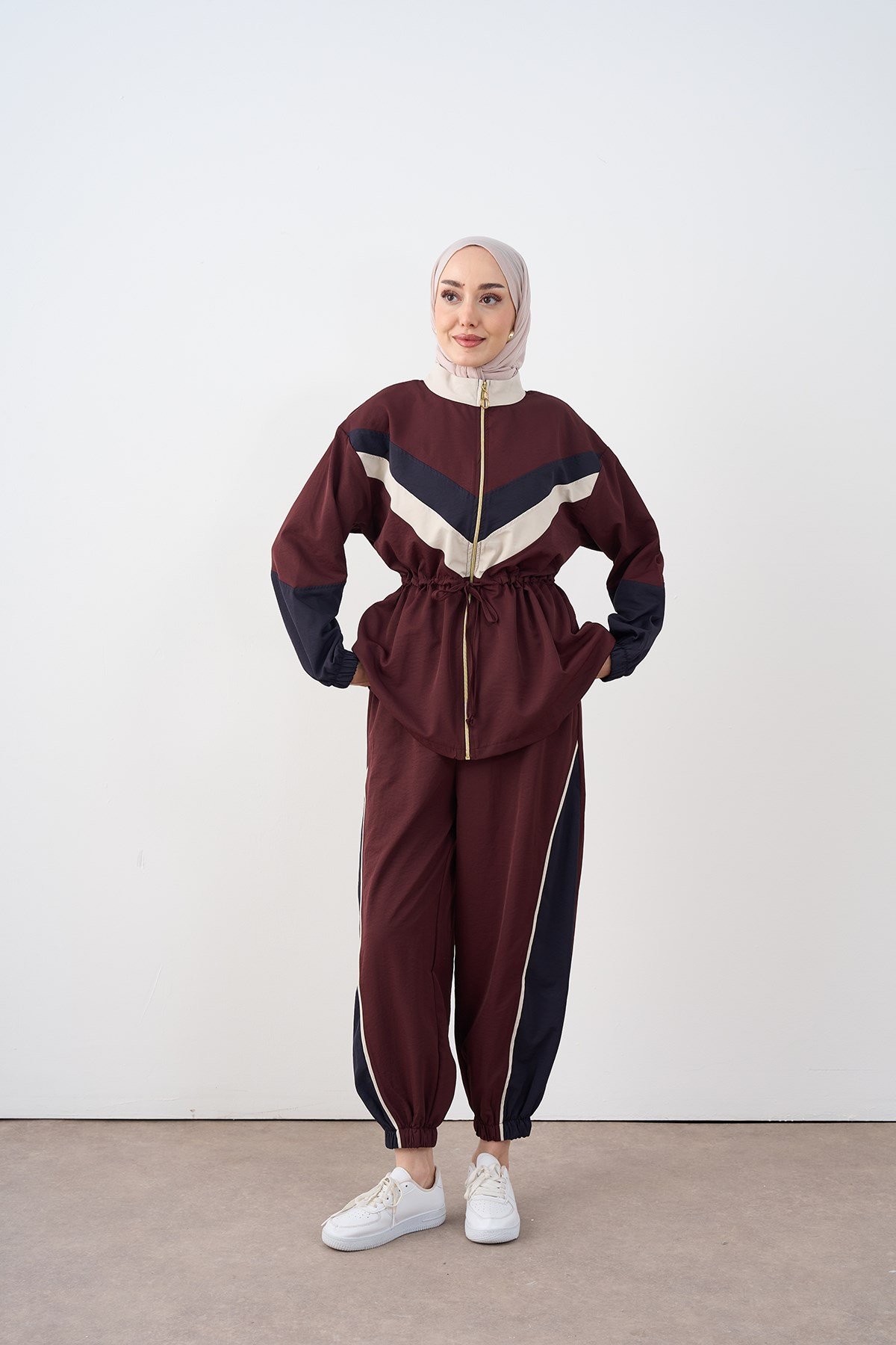 Çift Renk Beli Ayarlanabilir Fermuarlı Takım Bordo