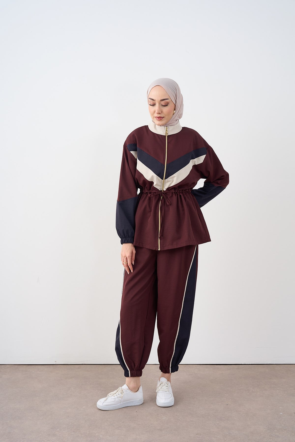 Çift Renk Beli Ayarlanabilir Fermuarlı Takım Bordo