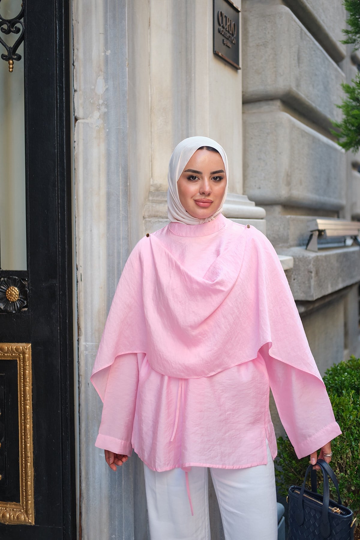 Çıkarılabilir Şal Detay Tunik Pembe